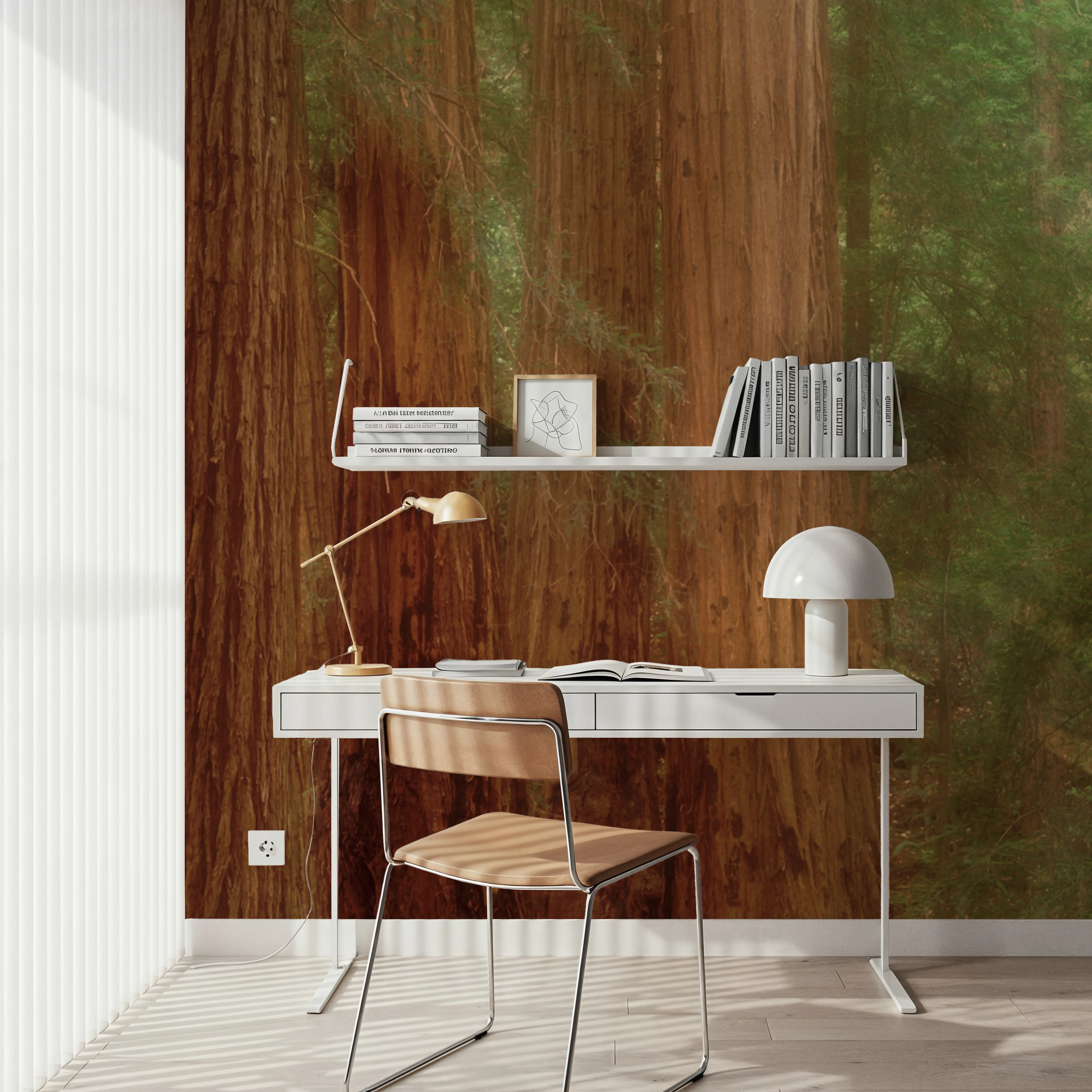 Fotobehang - Majestic Redwoods - Bladeren Landschappen Mural - Bruin - Eetkamer - Wallism België - Zelfklevend of Vliesbehang