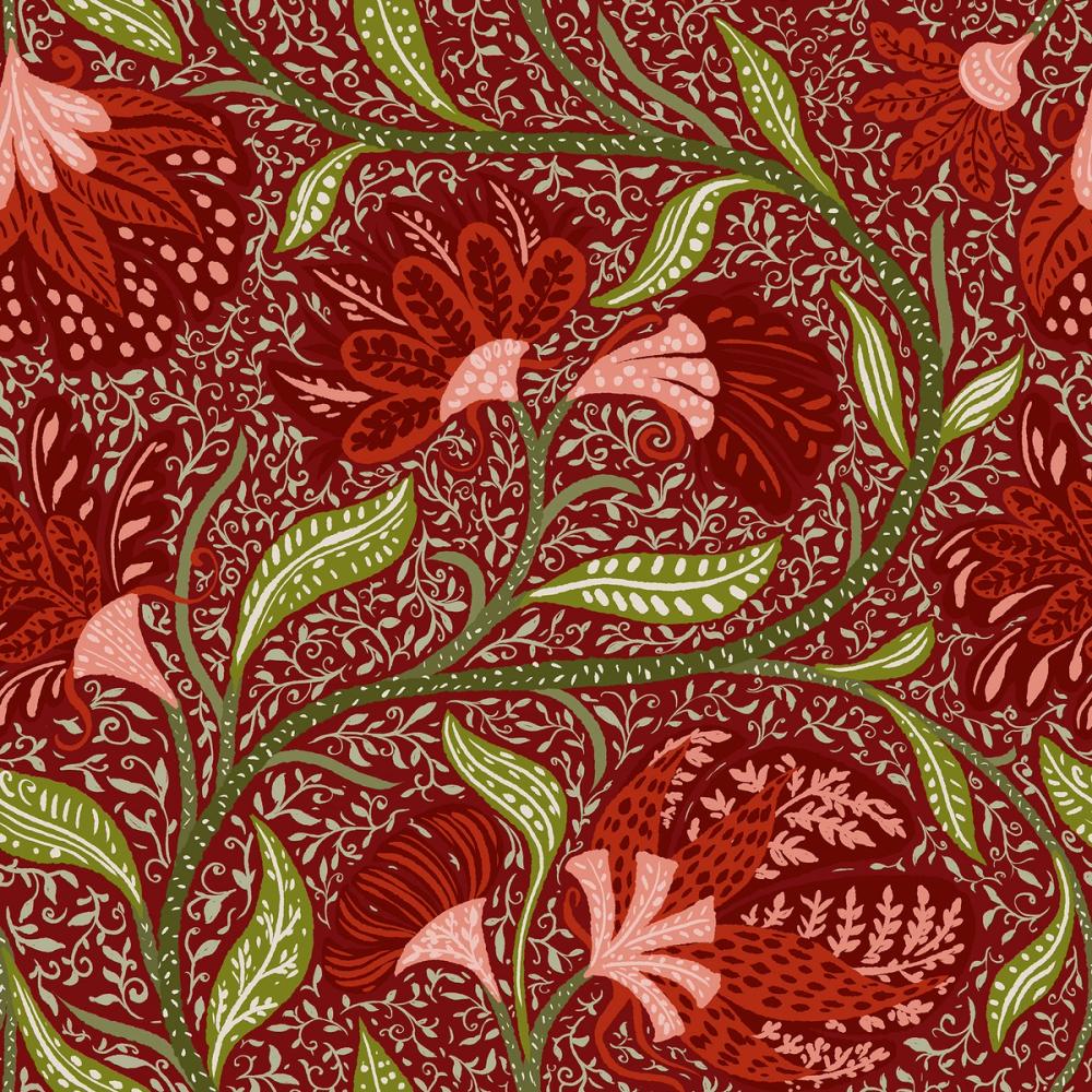 Indial Floral, Vermilion on Maroon