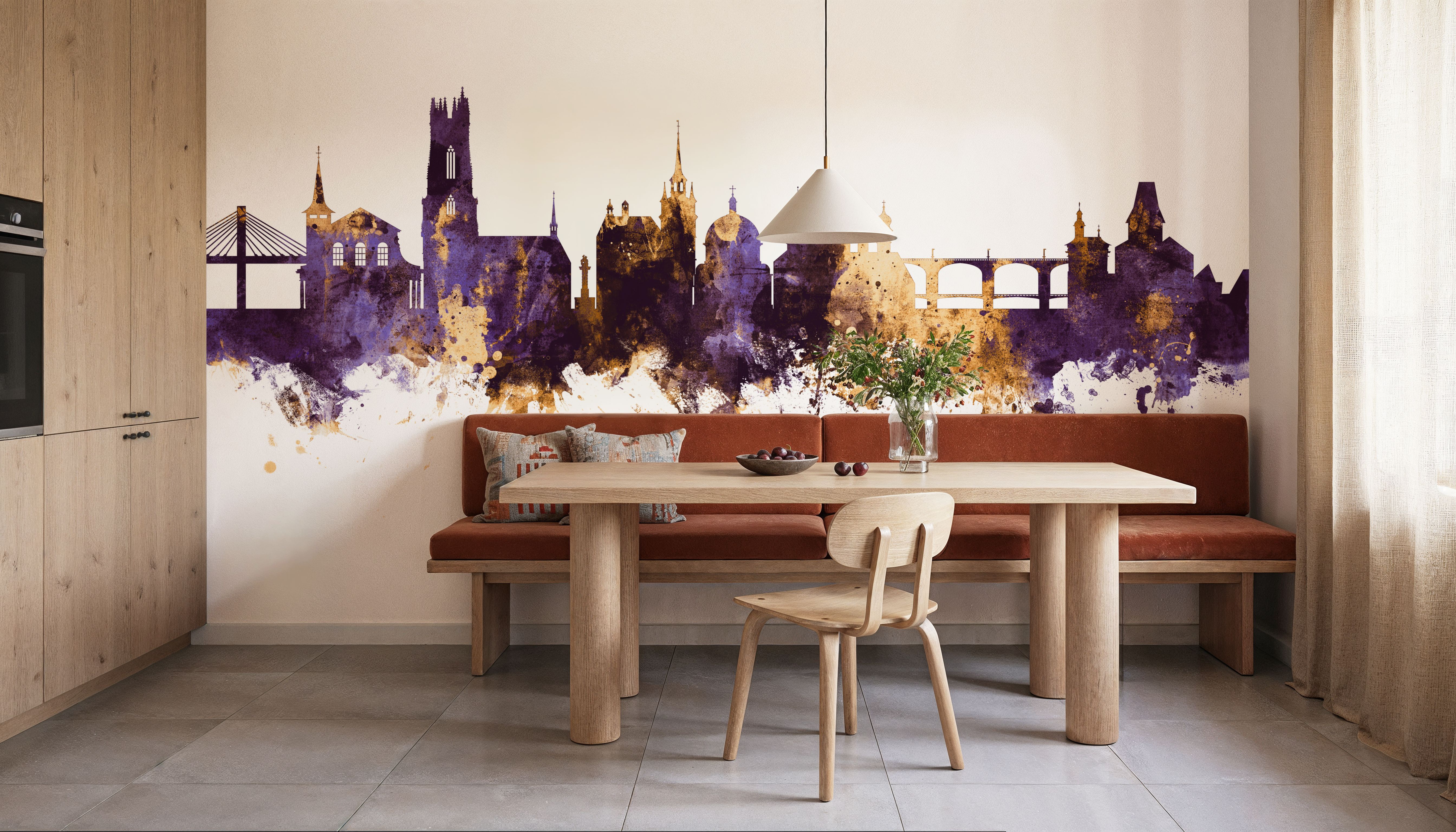 Fribourg Switzerland Skyline Purple & Gold