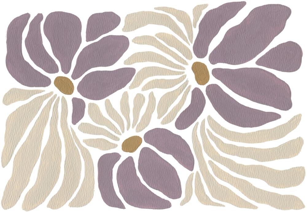 Graphic floral petals in cream and purple