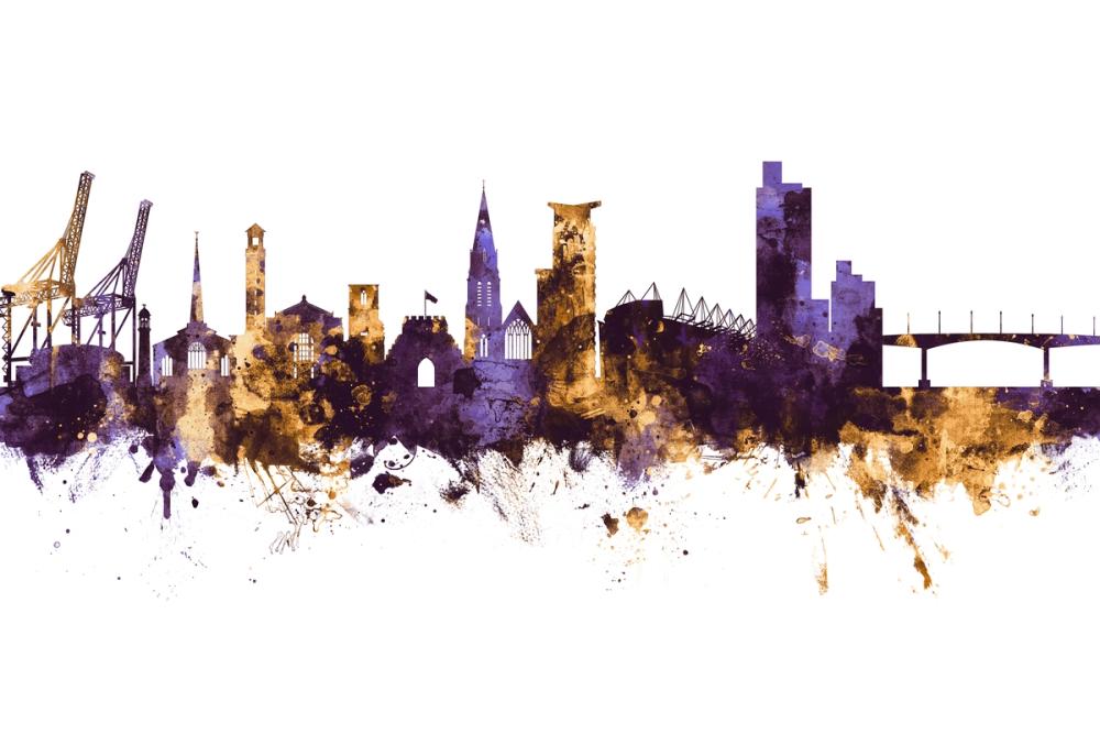 Southampton England Skyline Purple & Gold