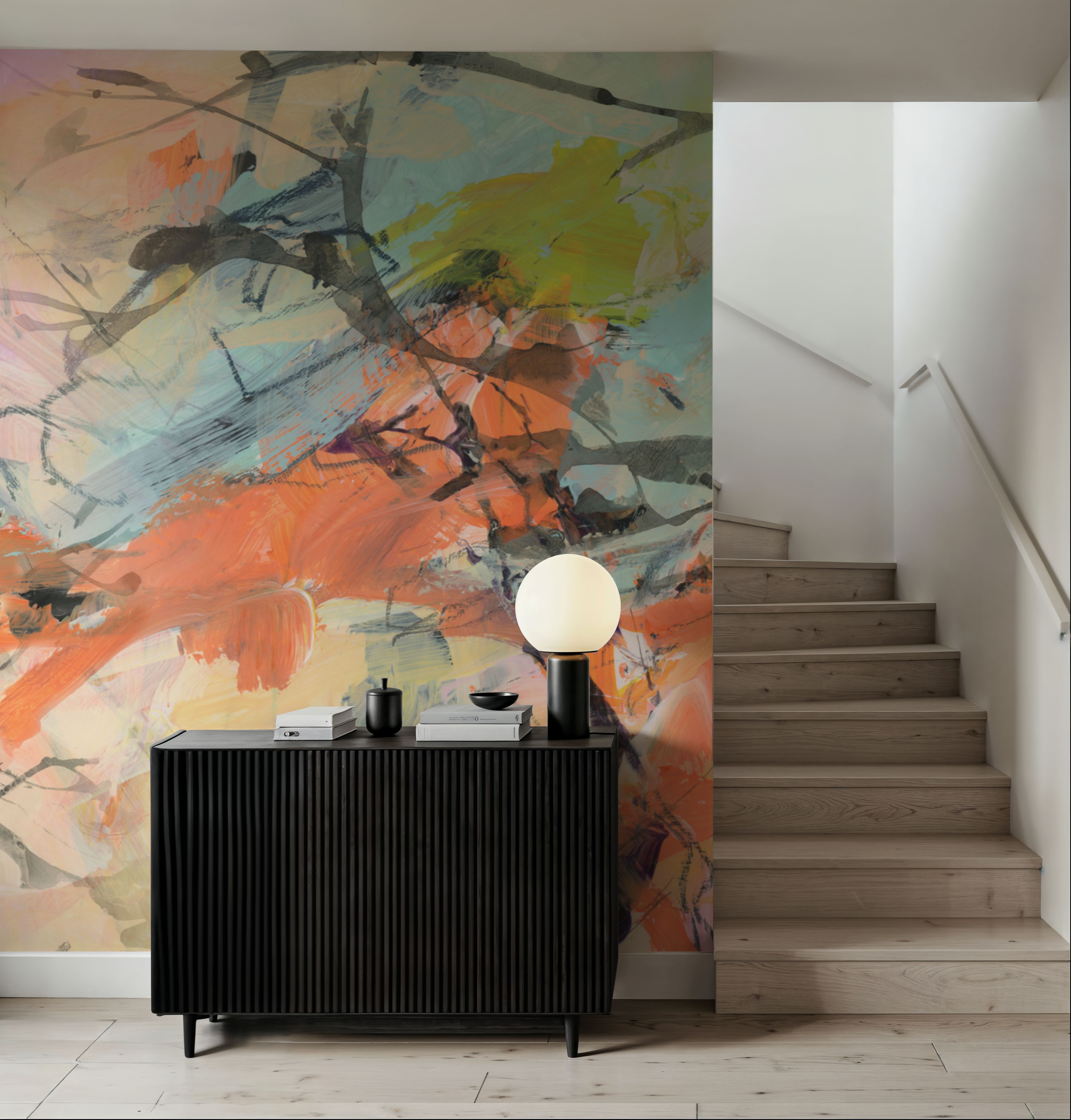 Wall Mural - Future Daydreaming - Abstract mural wallpaper - Orange - Dining Room - Wallism UK - Premium, Textured or Peel & Stick
