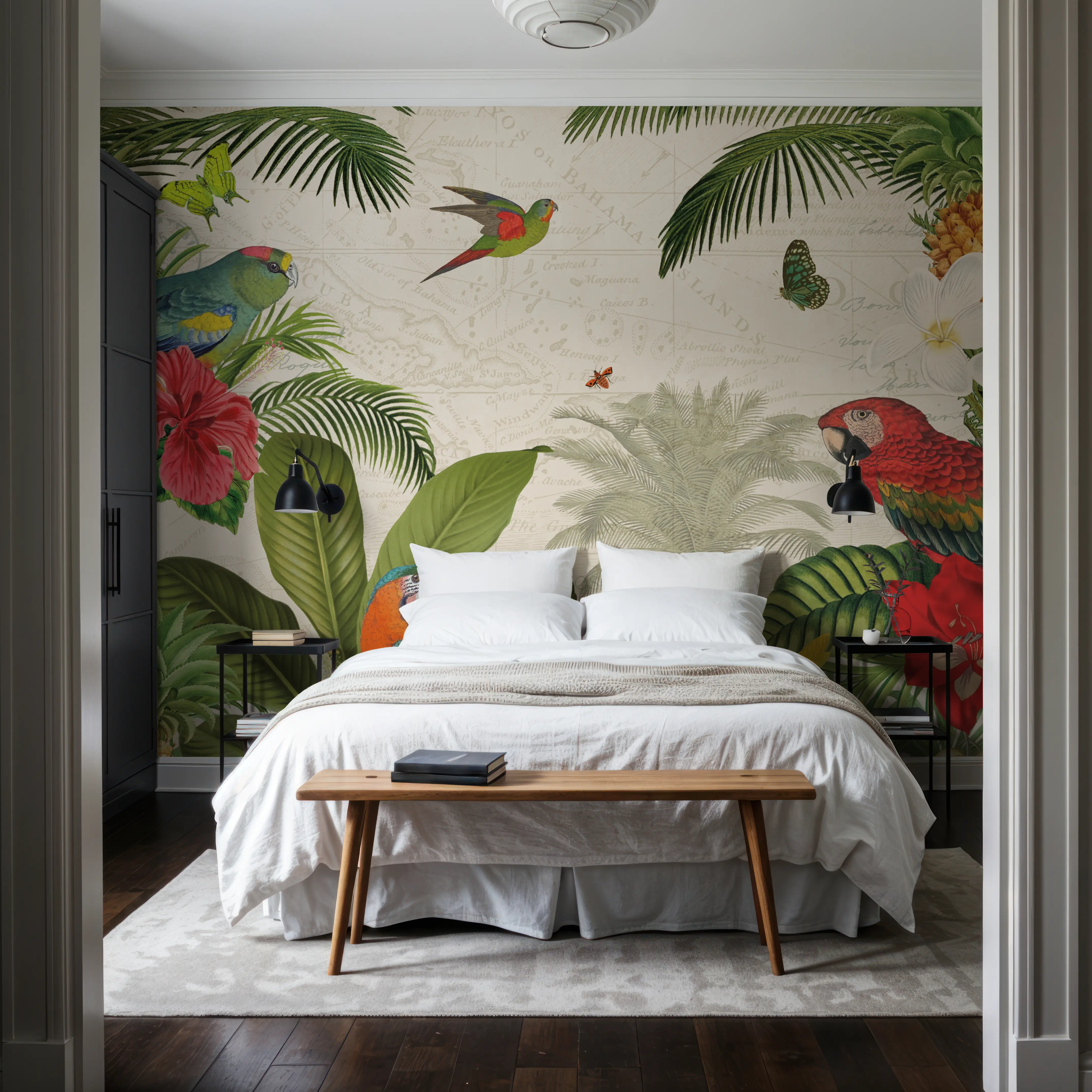 Wall Mural - Parrot Paradise I - Birds Nature mural wallpaper - Green - Dining Room - Wallism UK - Peel & Stick or Paste-the-Wall