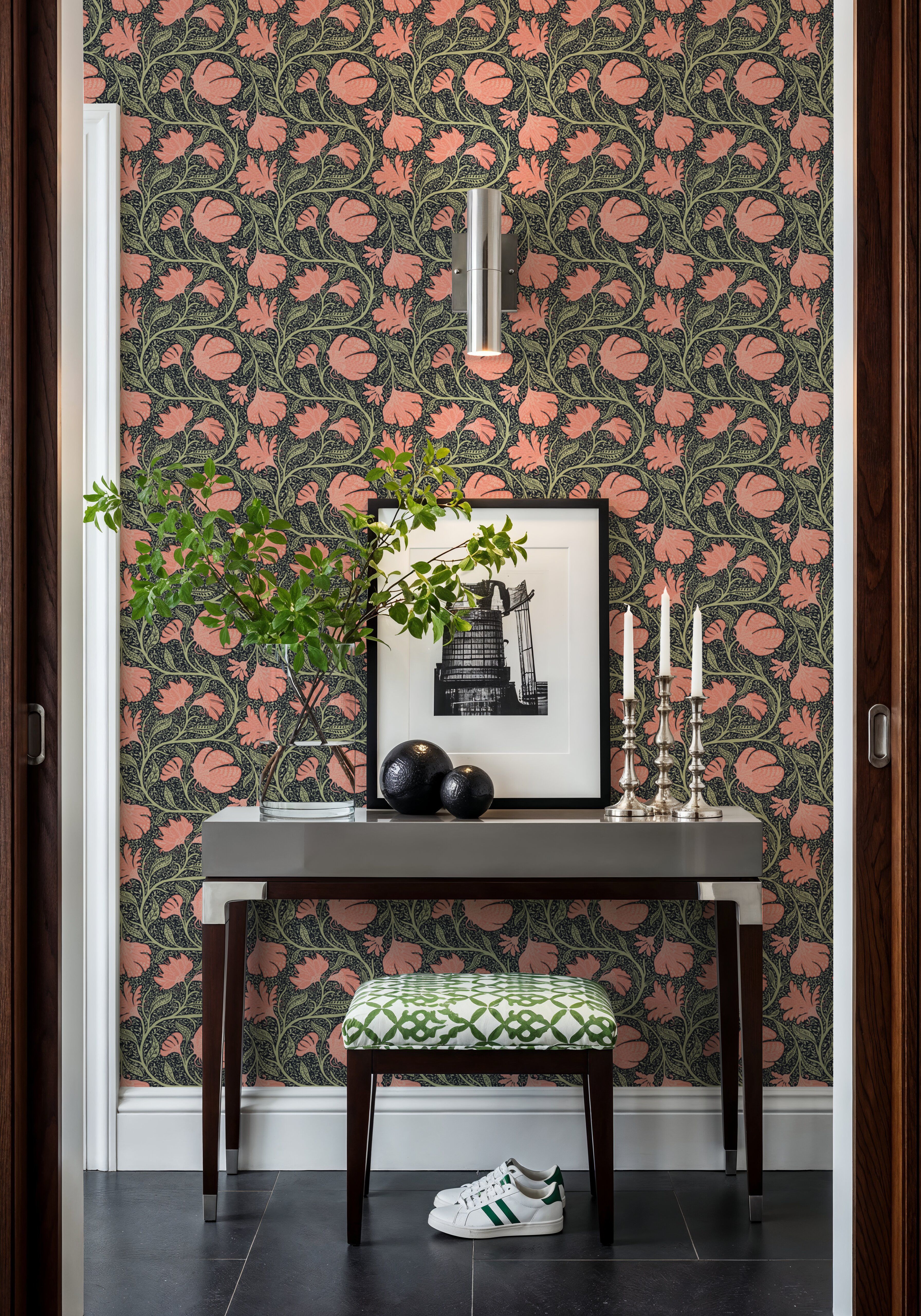 Indial Floral, Peach on Midnight