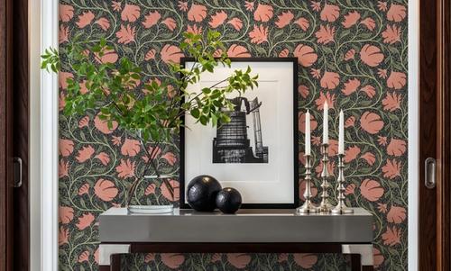 Indial Floral, Peach on Midnight