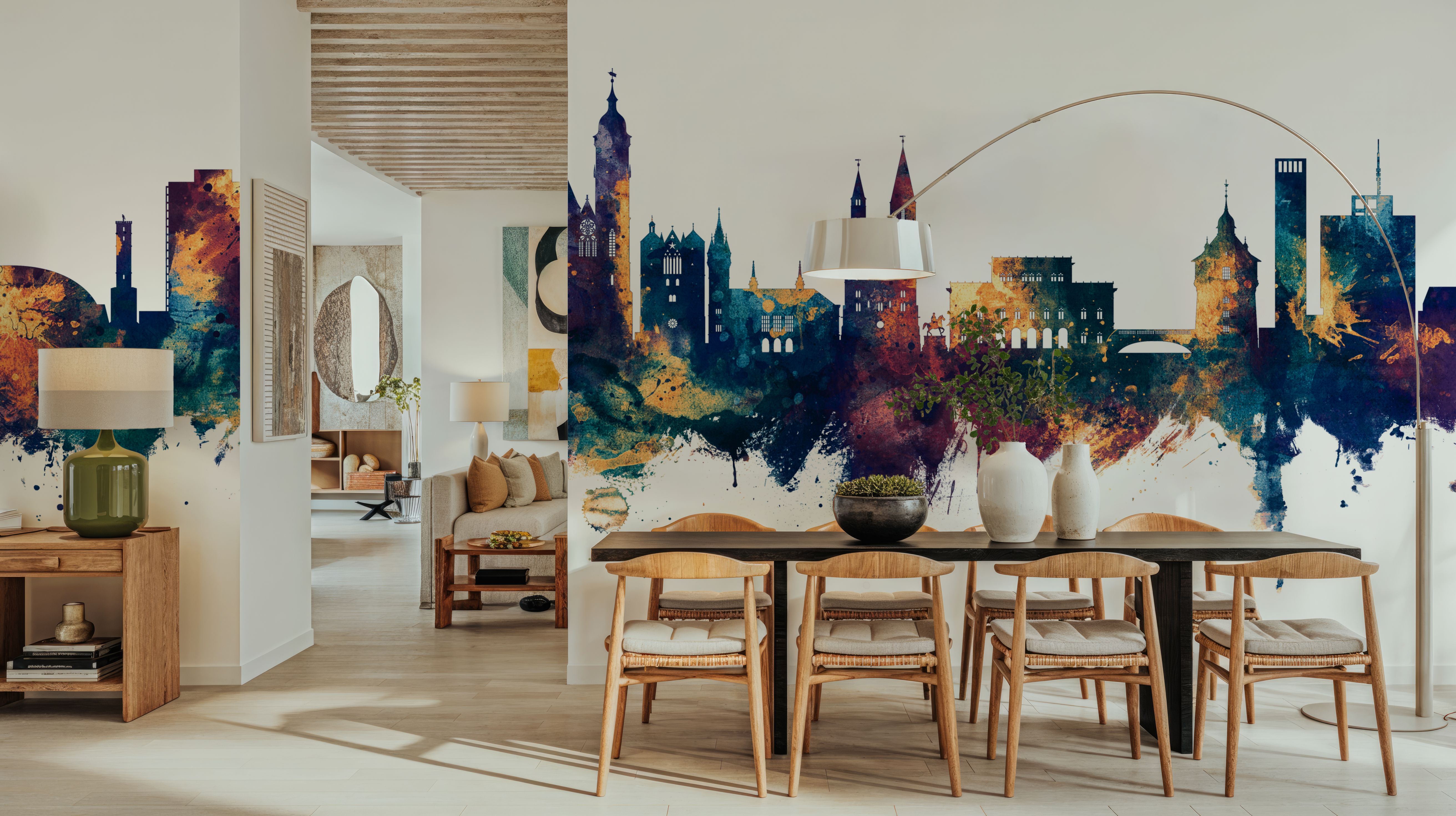 Braunschweig Germany Skyline Blue & Bronze, Papel pintado