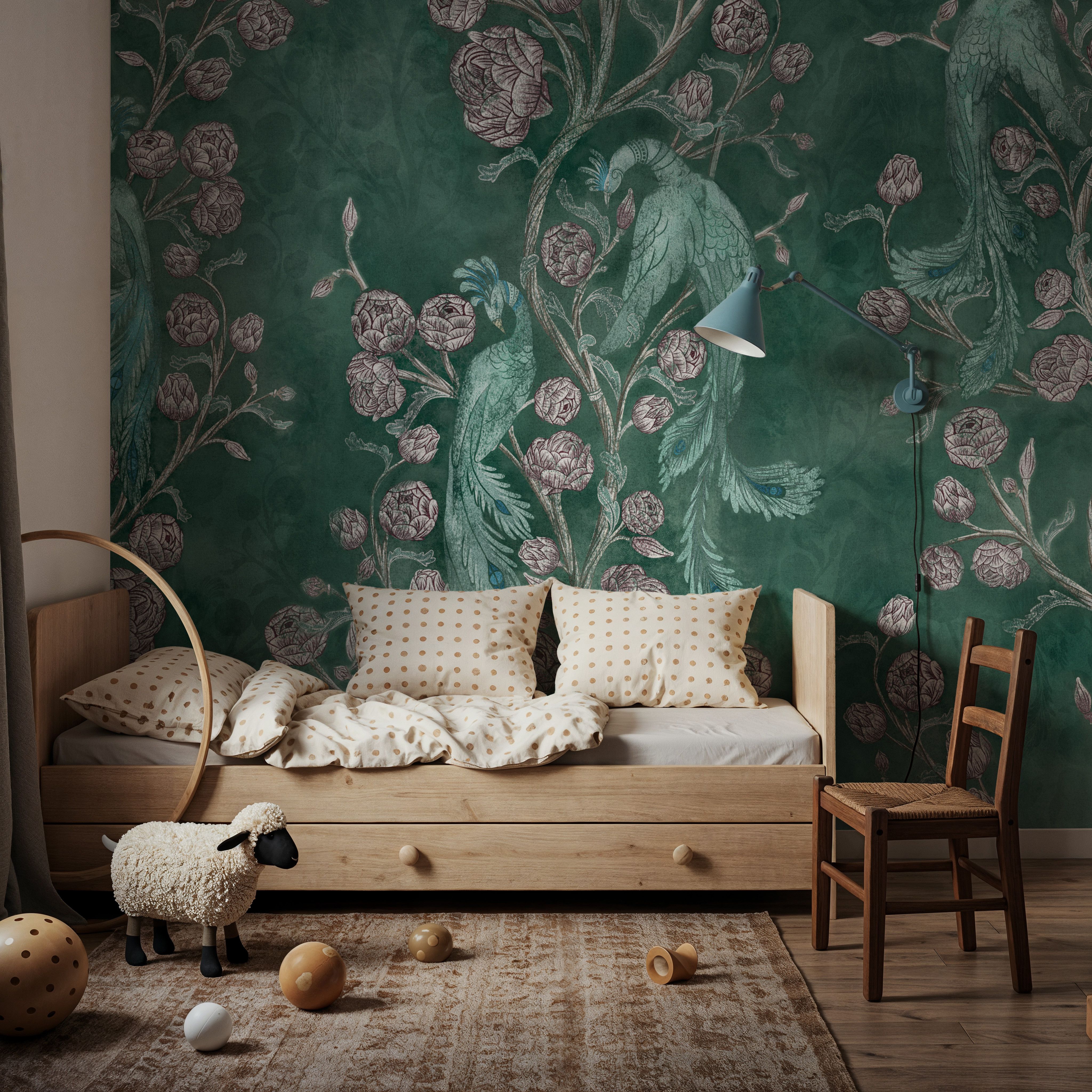 Peacock and Peony Chinoiserie Pale Green