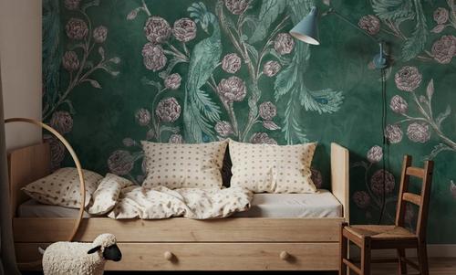 Peacock and Peony Chinoiserie Pale Green