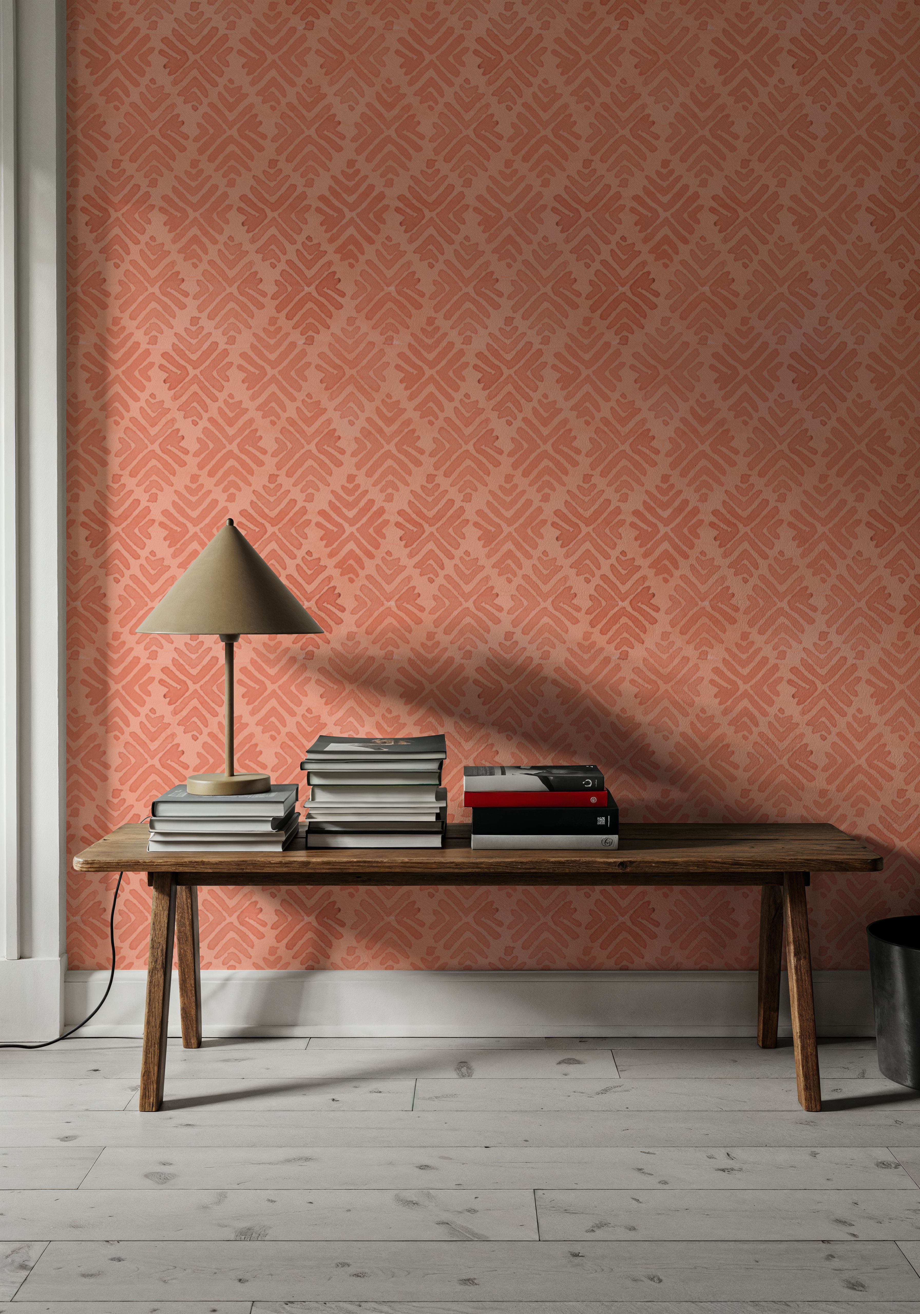 Bohemian Leaves Orange, Wallpaper