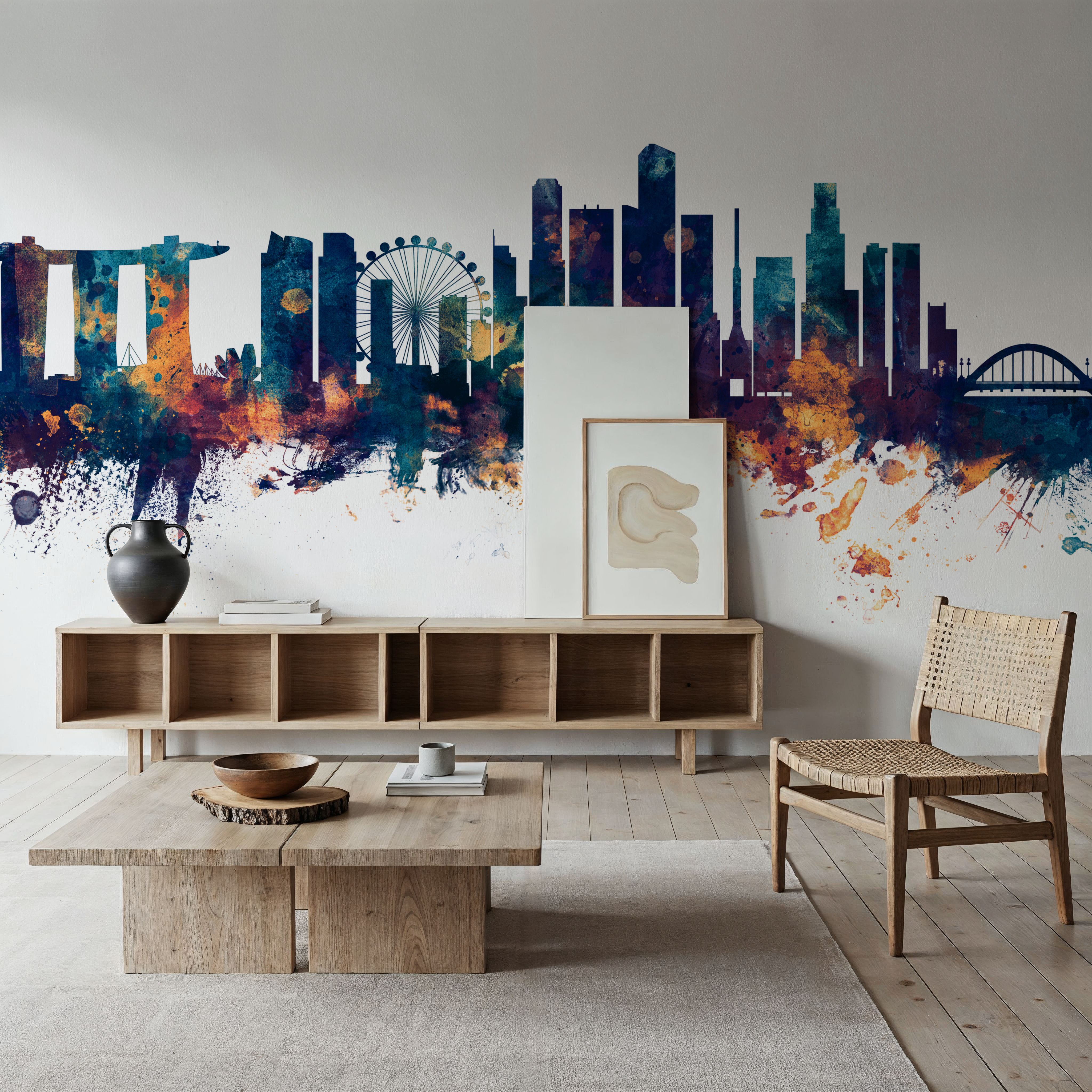 Singapore Skyline Blue & Bronze