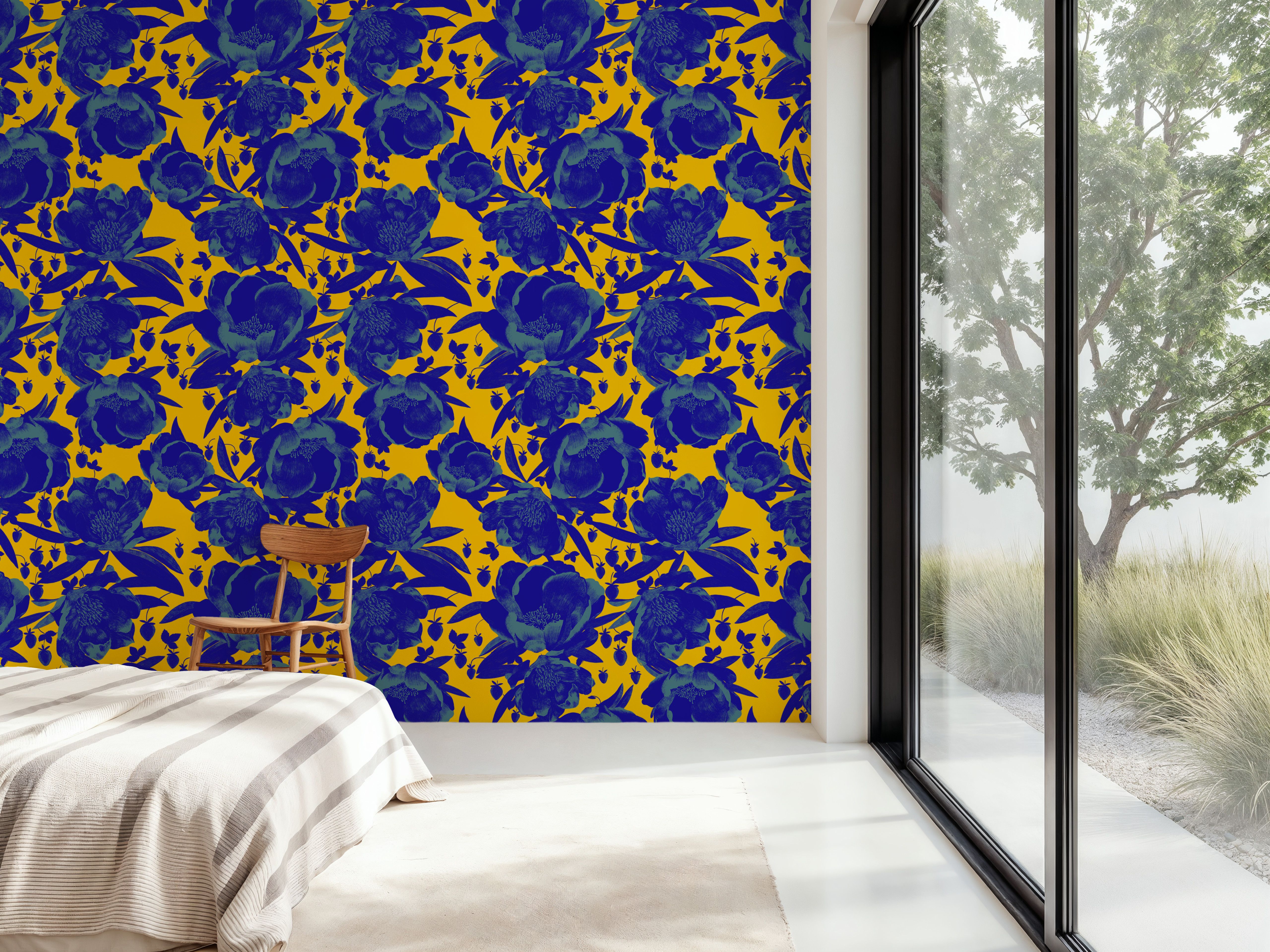 Pop Peonies, Yellow & Blue