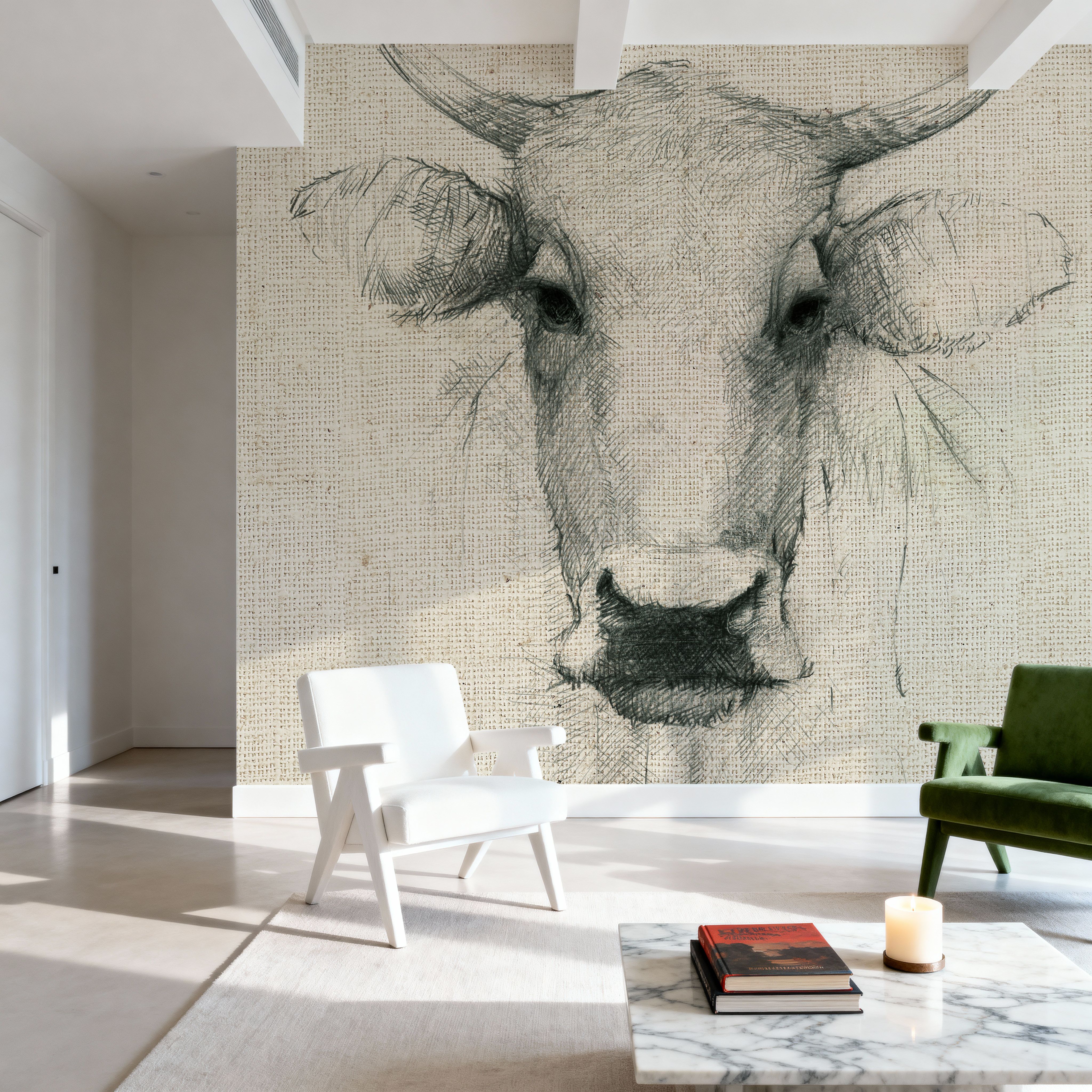 Cow Sketch on Burlap