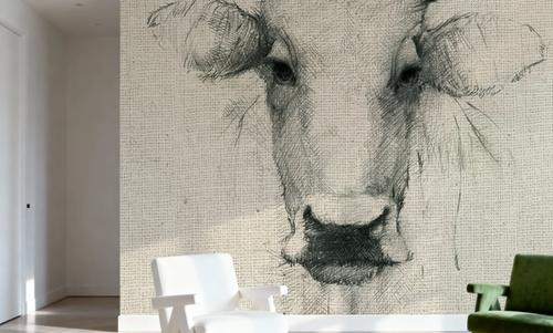 Cow Sketch on Burlap