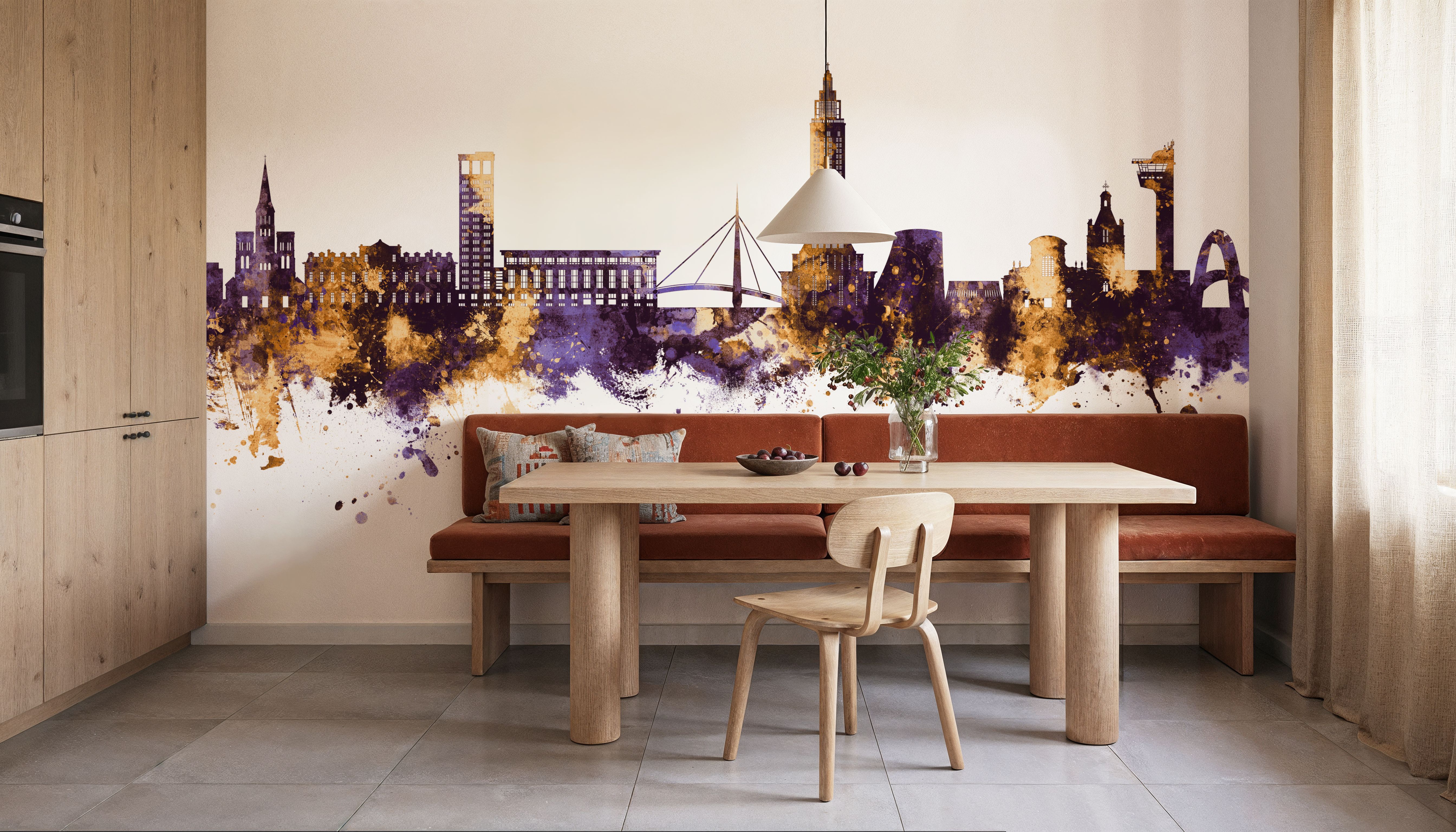 Le Havre France Skyline Purple & Gold, Papier peint