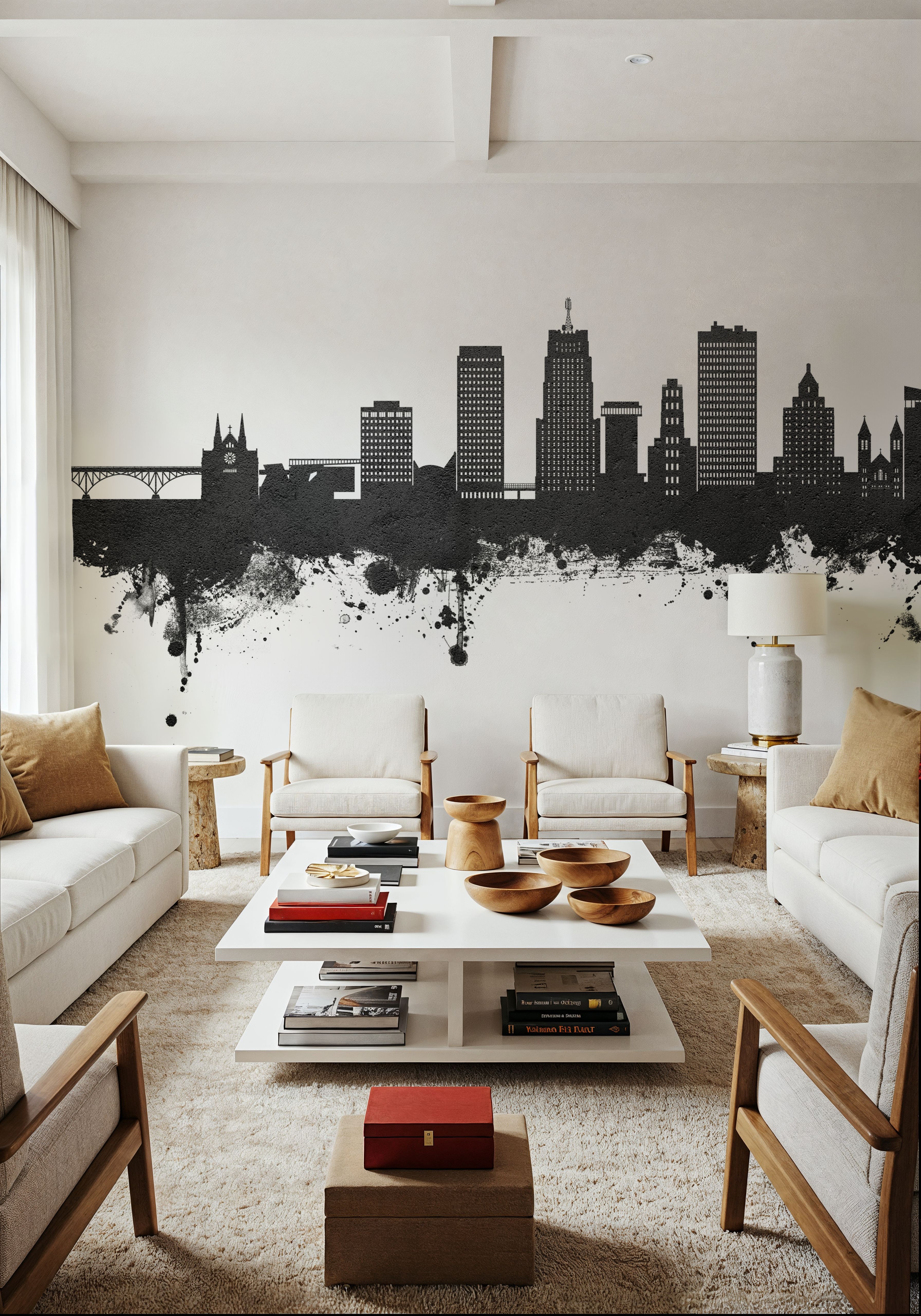 Akron Ohio Skyline Black & White
