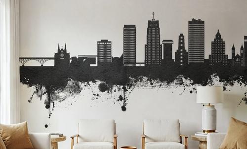 Akron Ohio Skyline Black & White
