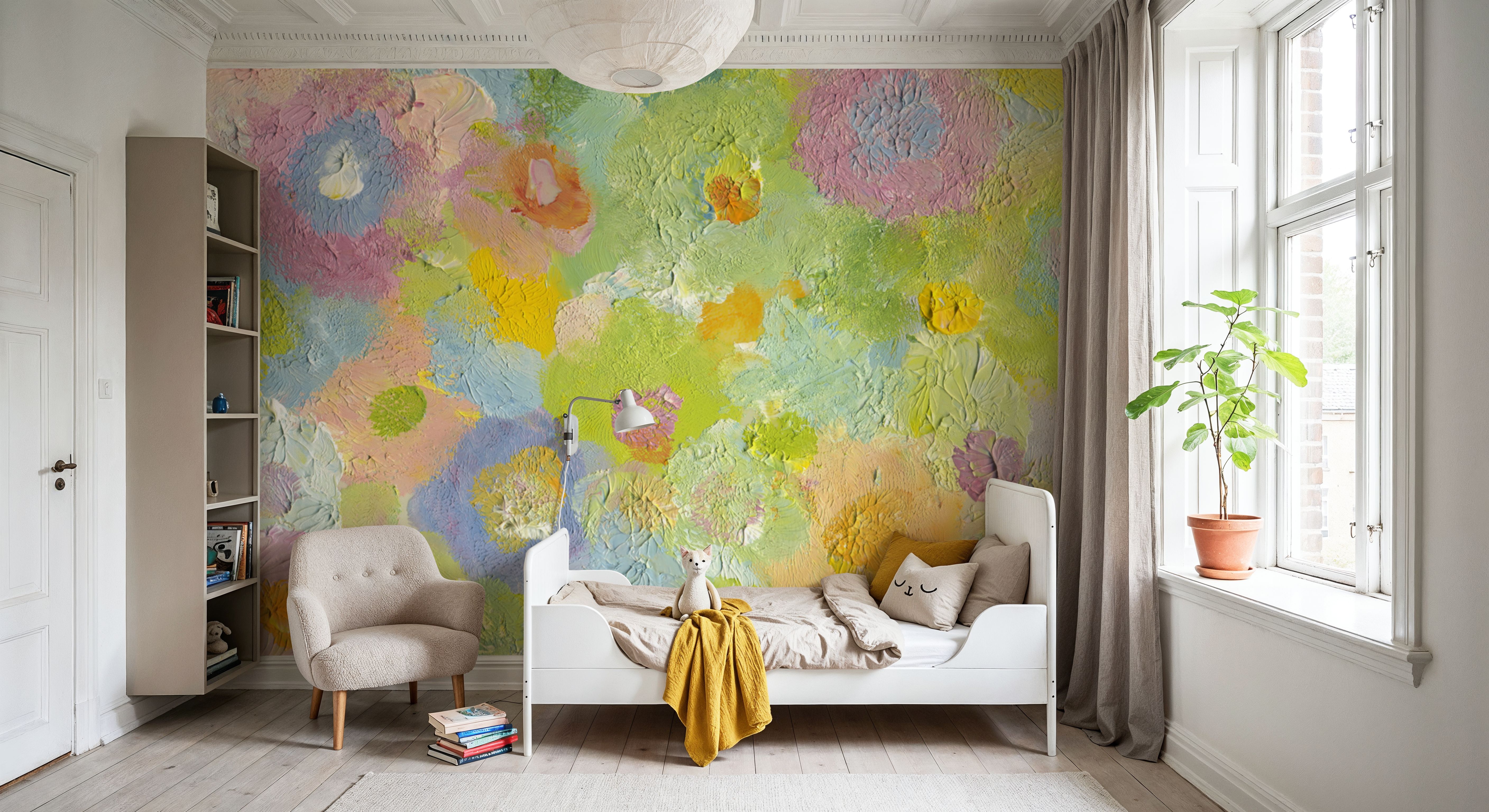 Happy Oil Painted Flowers, Green & Yellow