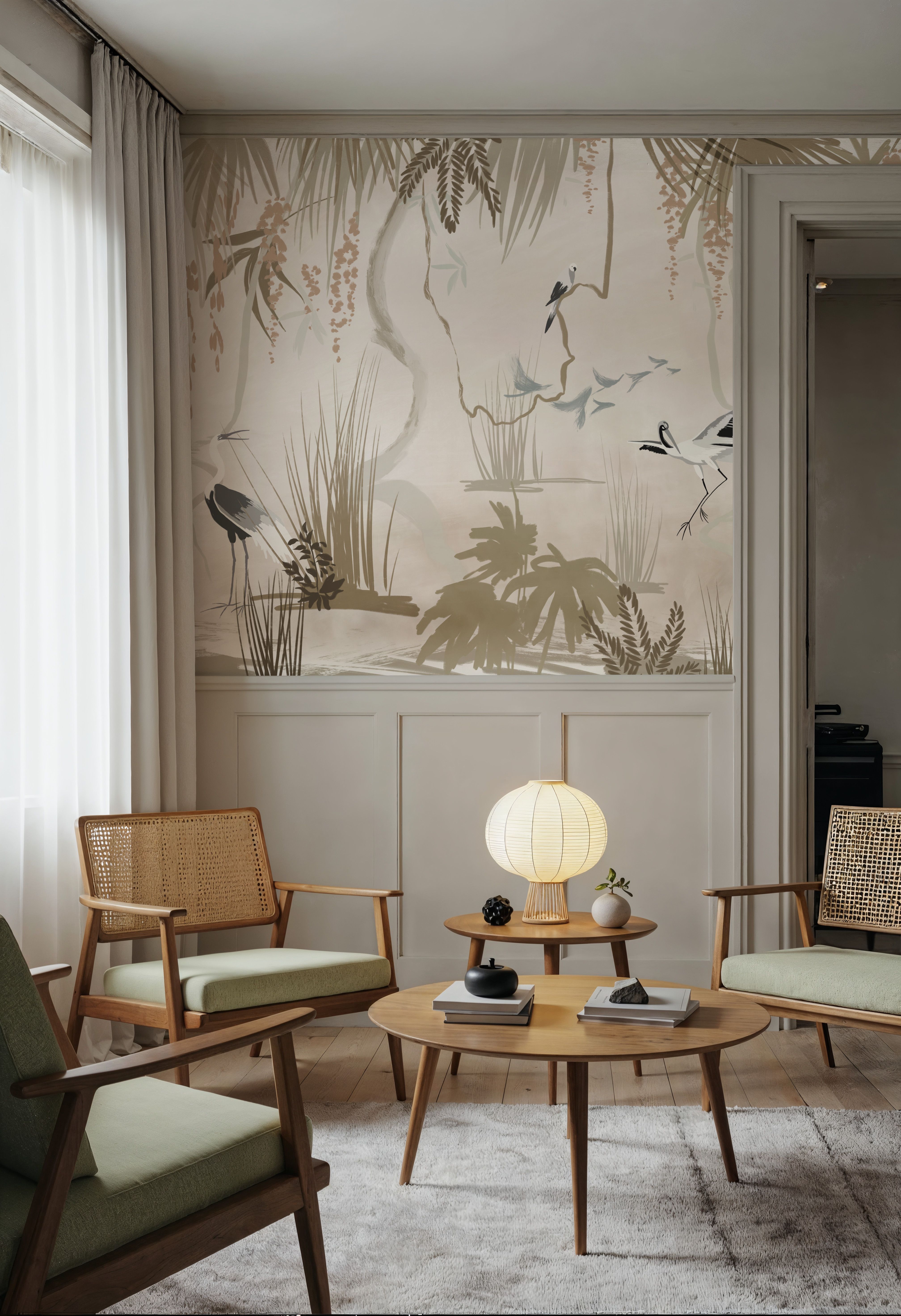 Painted Herons Scenery, Beige