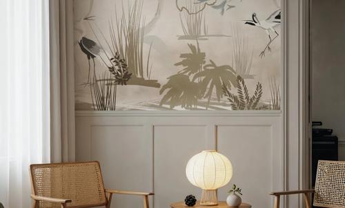 Painted Herons Scenery, Beige