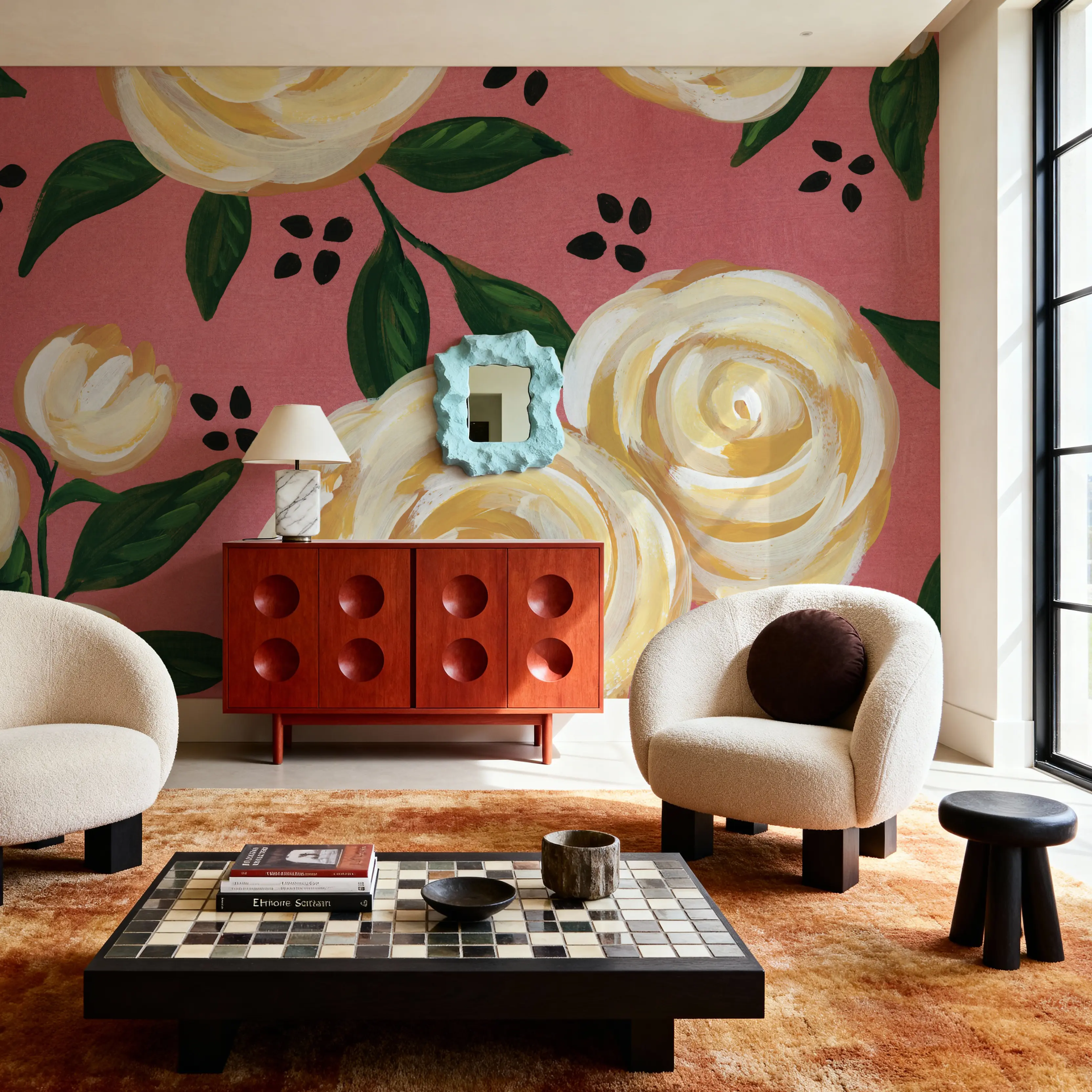 Wall Mural - Garden Roses I - Floral Nature mural wallpaper - Pink - Offices - Wallism UK - Peel & Stick or Paste-the-Wall