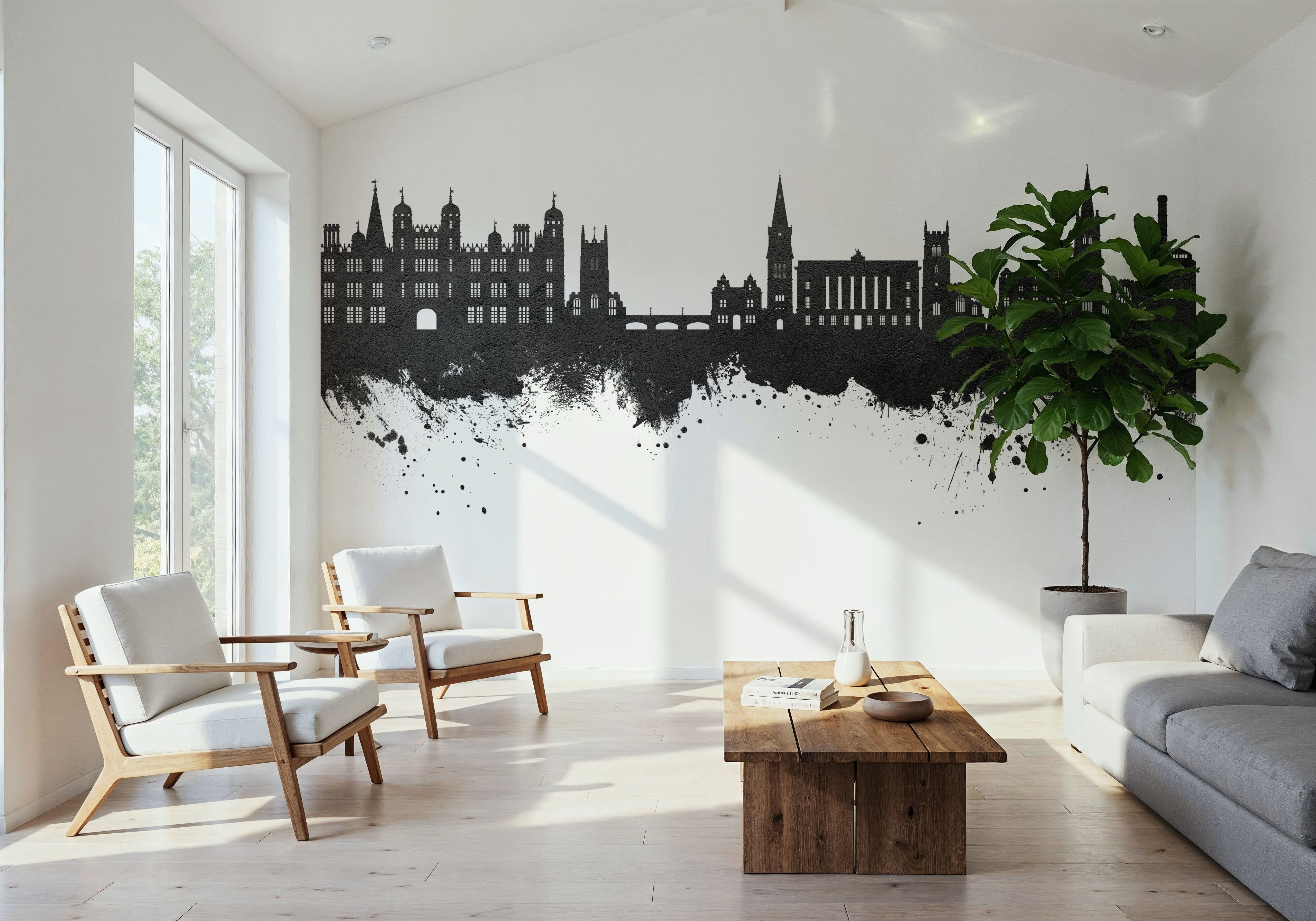 Stamford England Skyline Black & White, Papel pintado