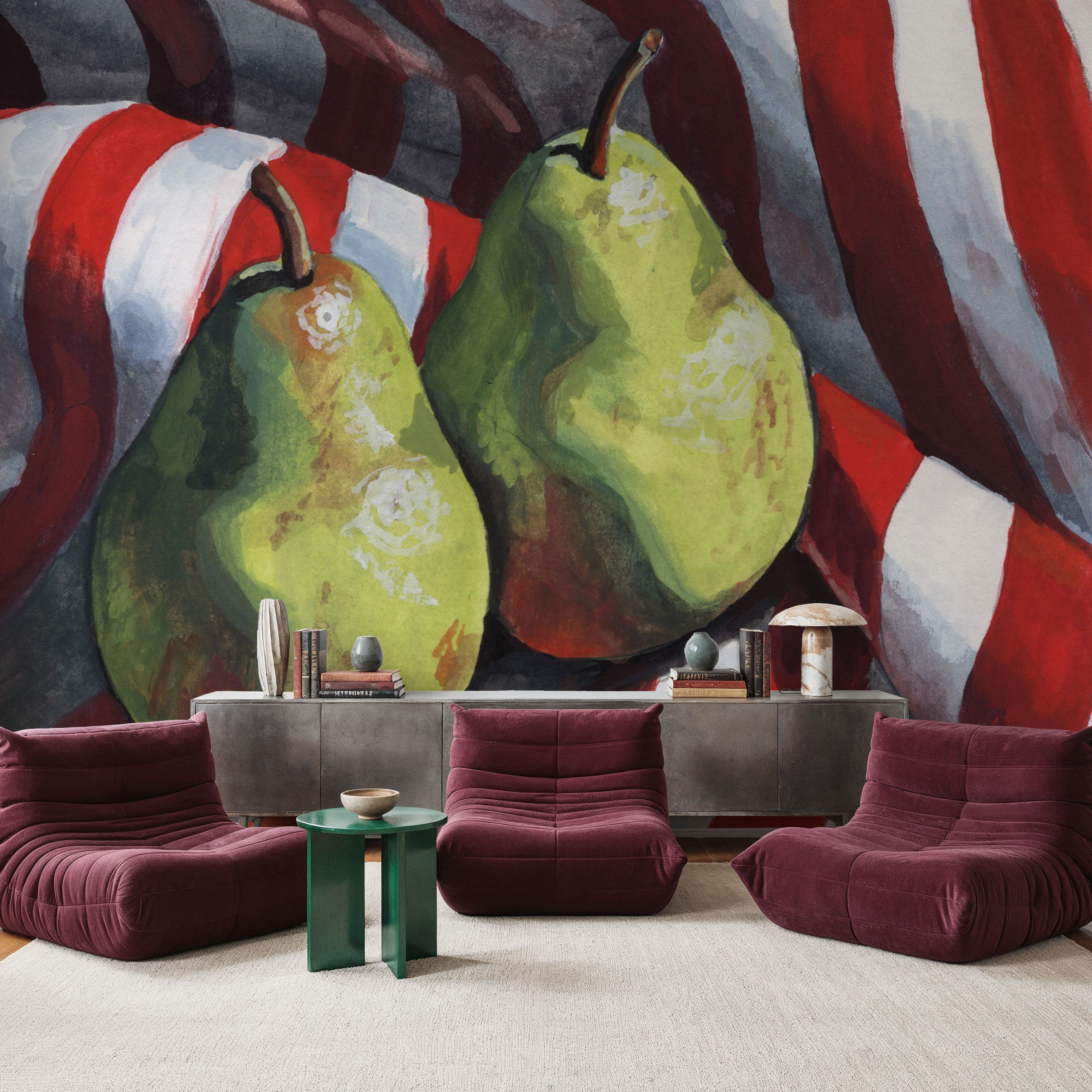 Two Pears on a Striped Cloth