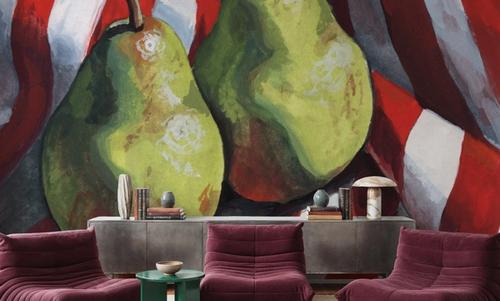 Two Pears on a Striped Cloth