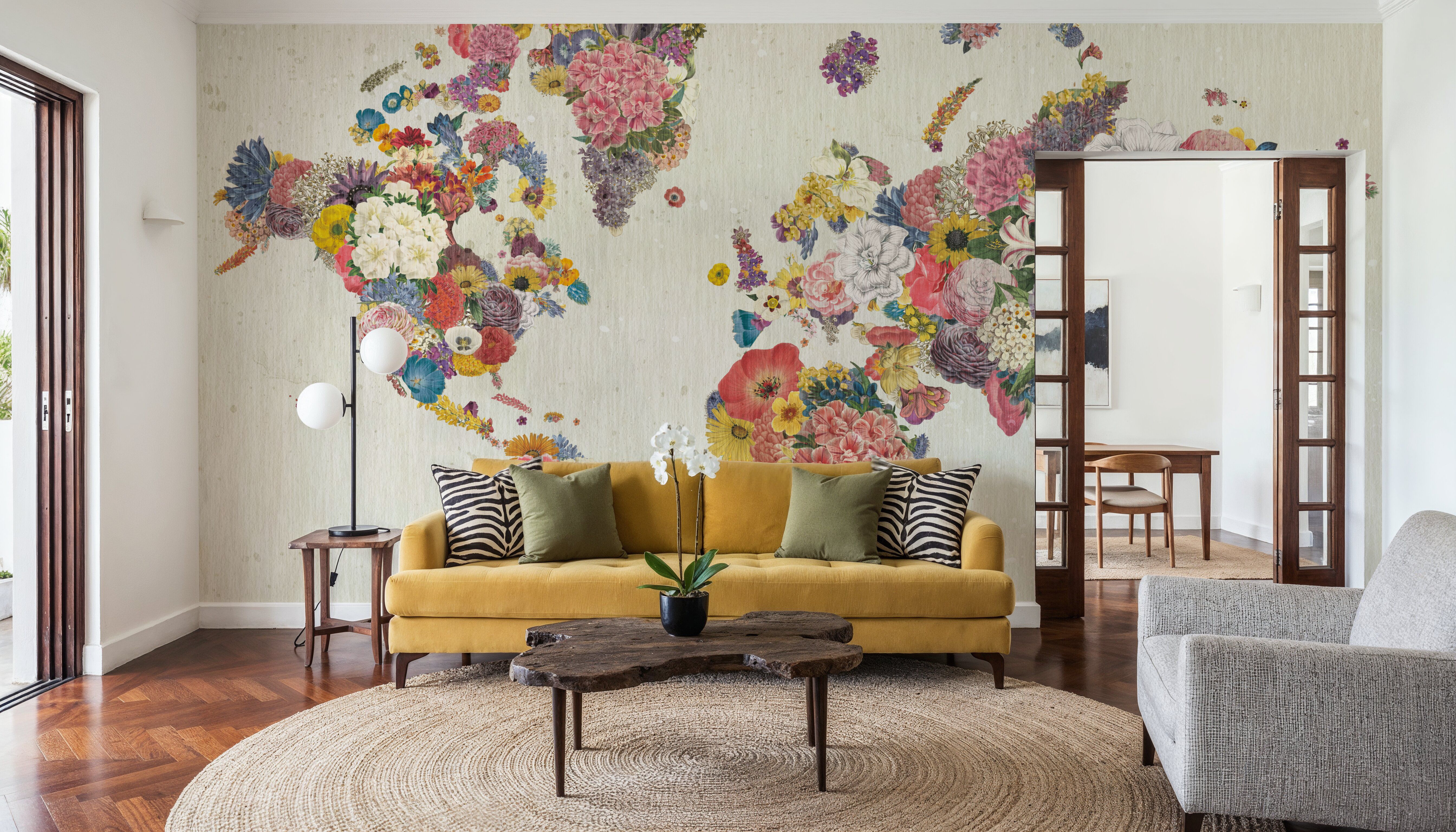 Botanical Floral Map Light, Carte da parati