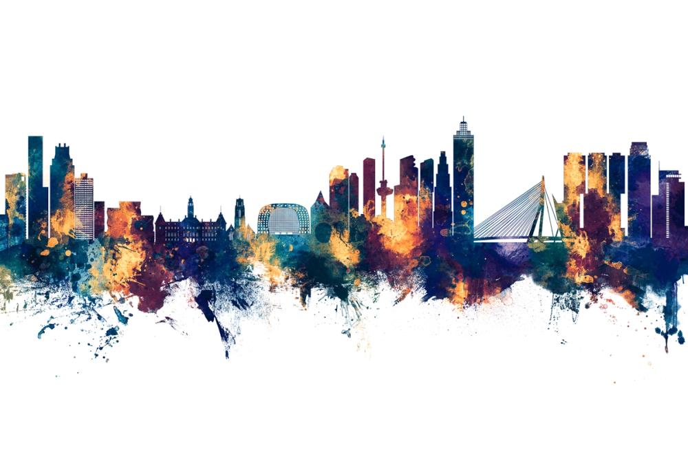 Rotterdam The Netherands Skyline Blue & Bronze