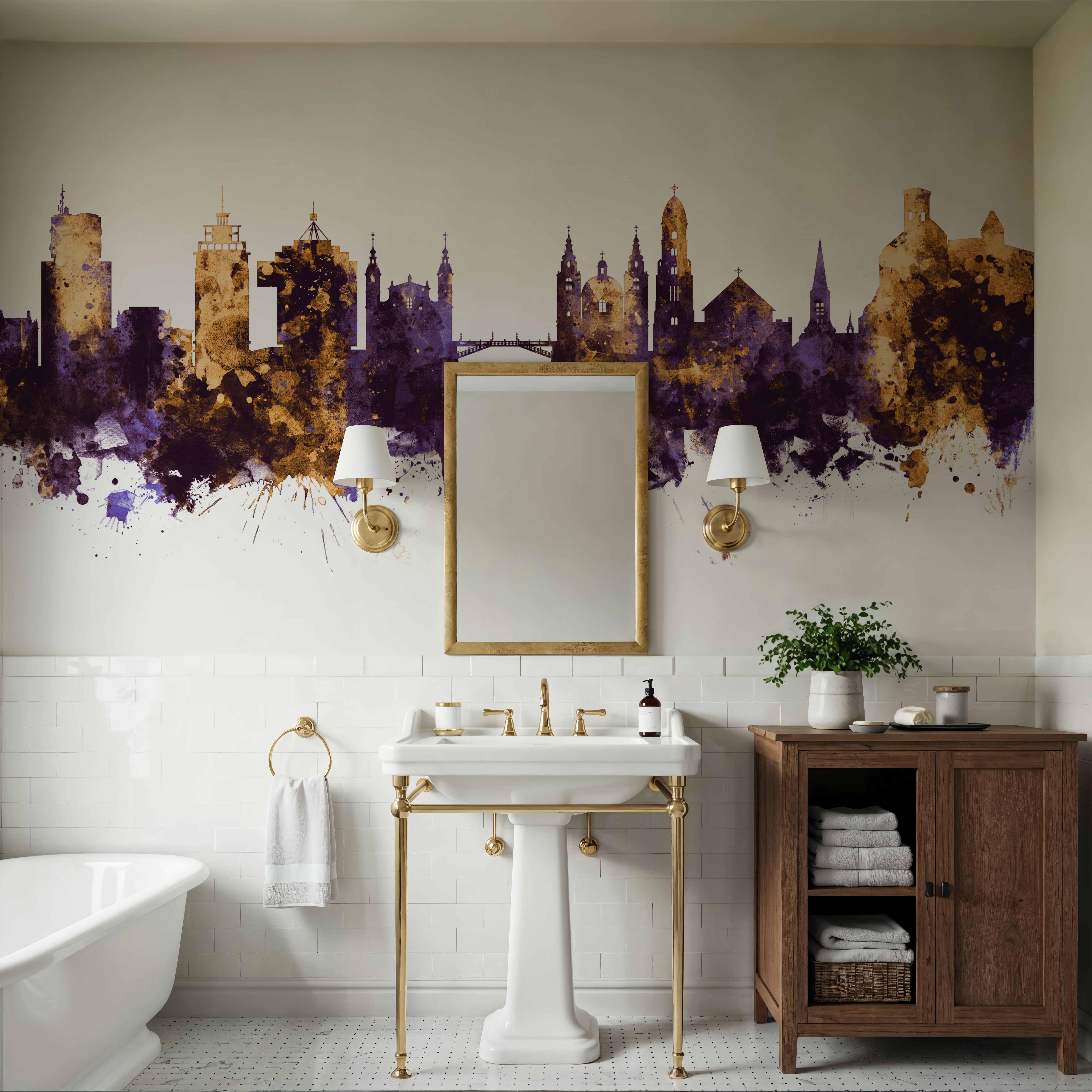 Ljubljana Slovenia Skyline Purpl & Gold, Carte da parati