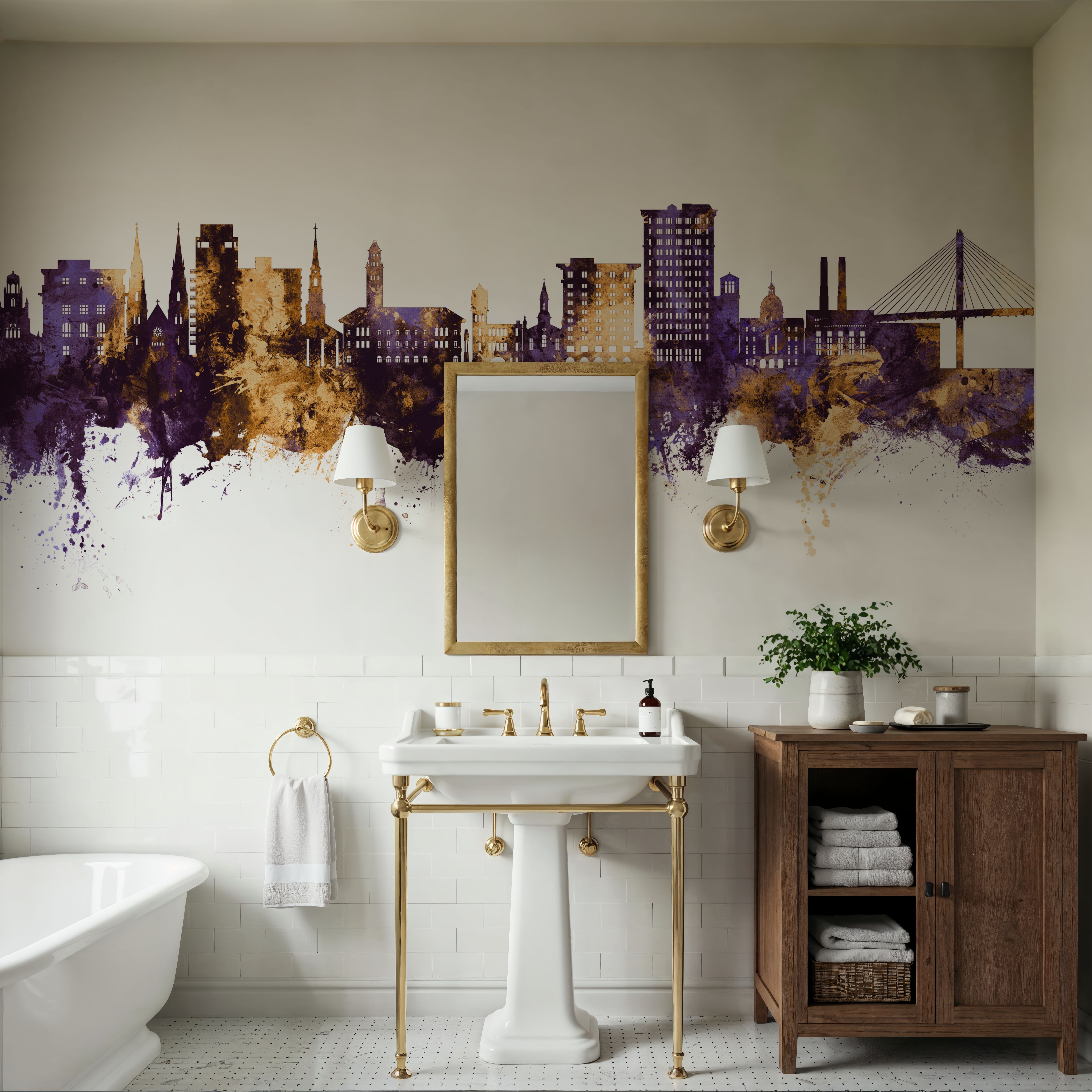 Savannah Georgia Skyline Purple & Gold