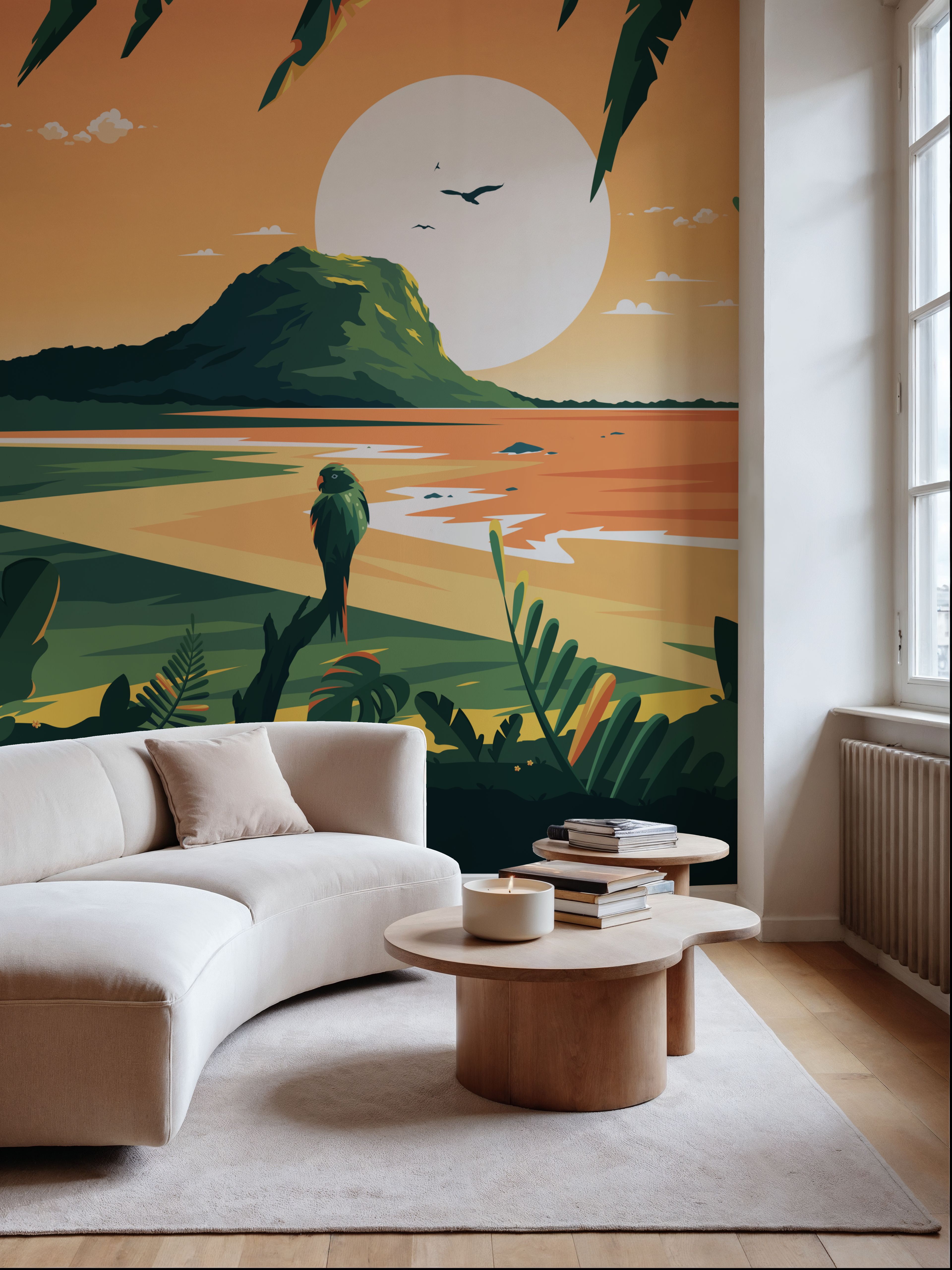 Wall Mural - Travel Mauritius Sunset - Beach Mountains mural wallpaper - Bedroom - Wallism US - Premium, Textured or Peel & Stick