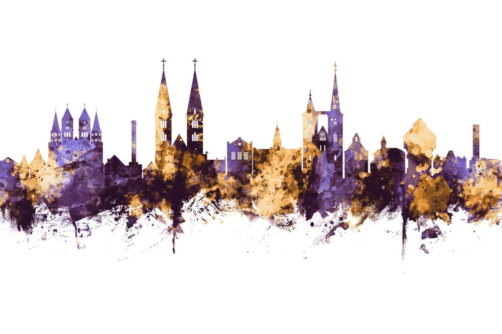 Halberstadt Germany Skyline Purple & Gold