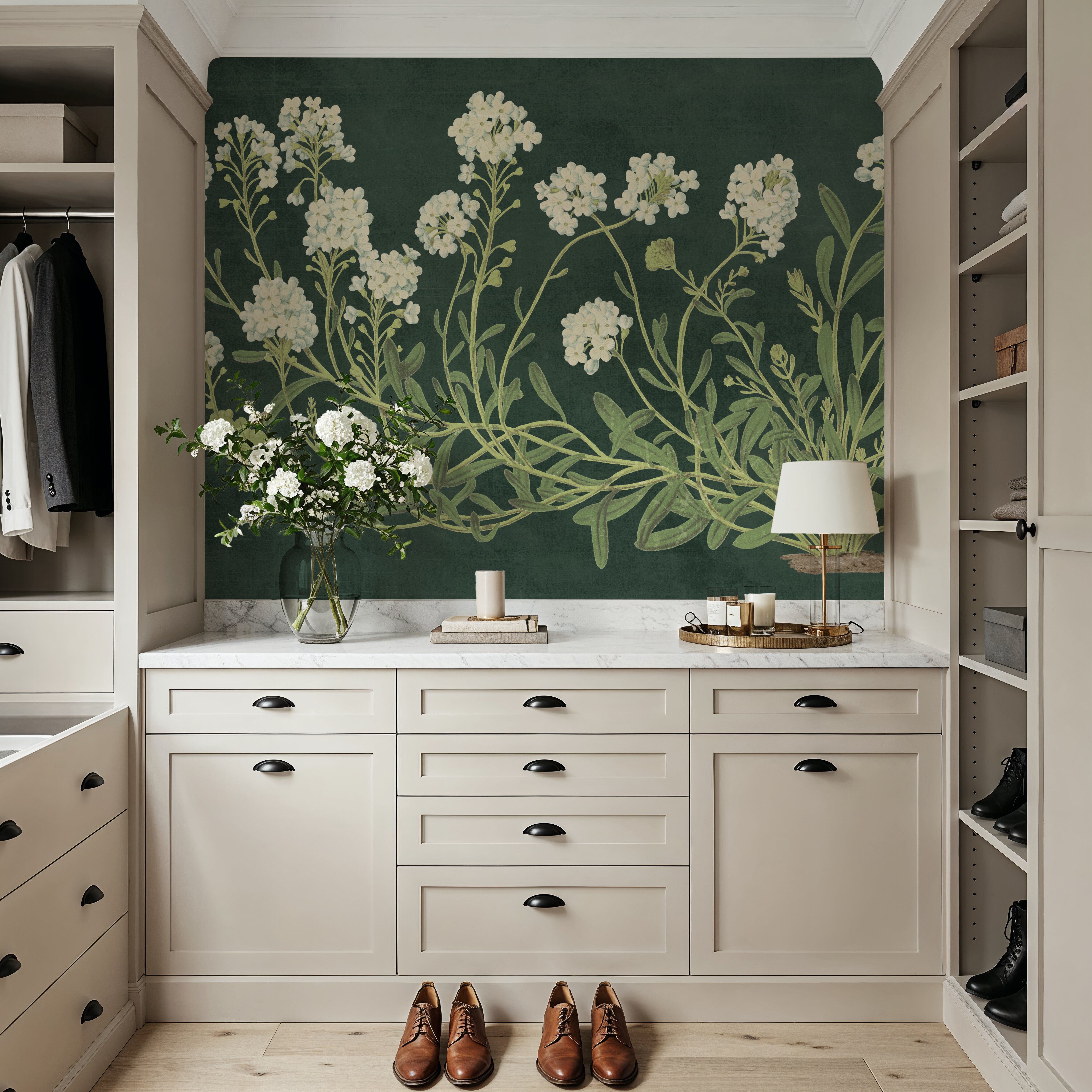 Vintage Flowers on Green