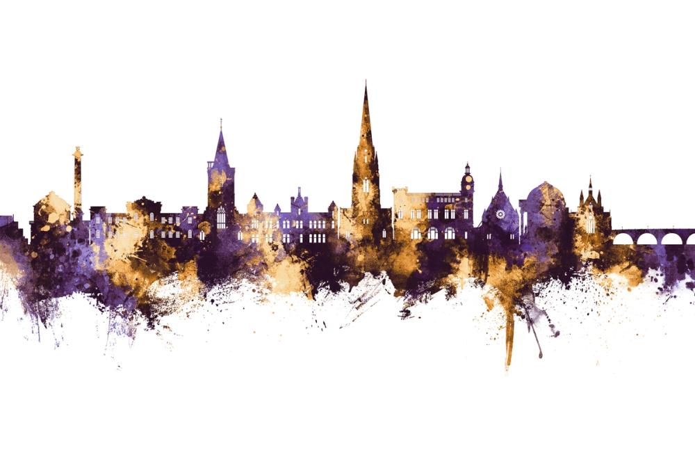 Perth Scotland Skyline Purple & Gold