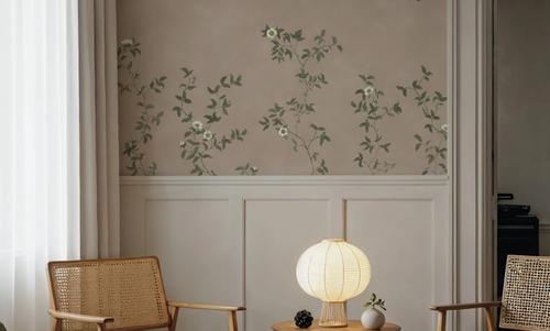 Rambling Rose, Ivory on Beige