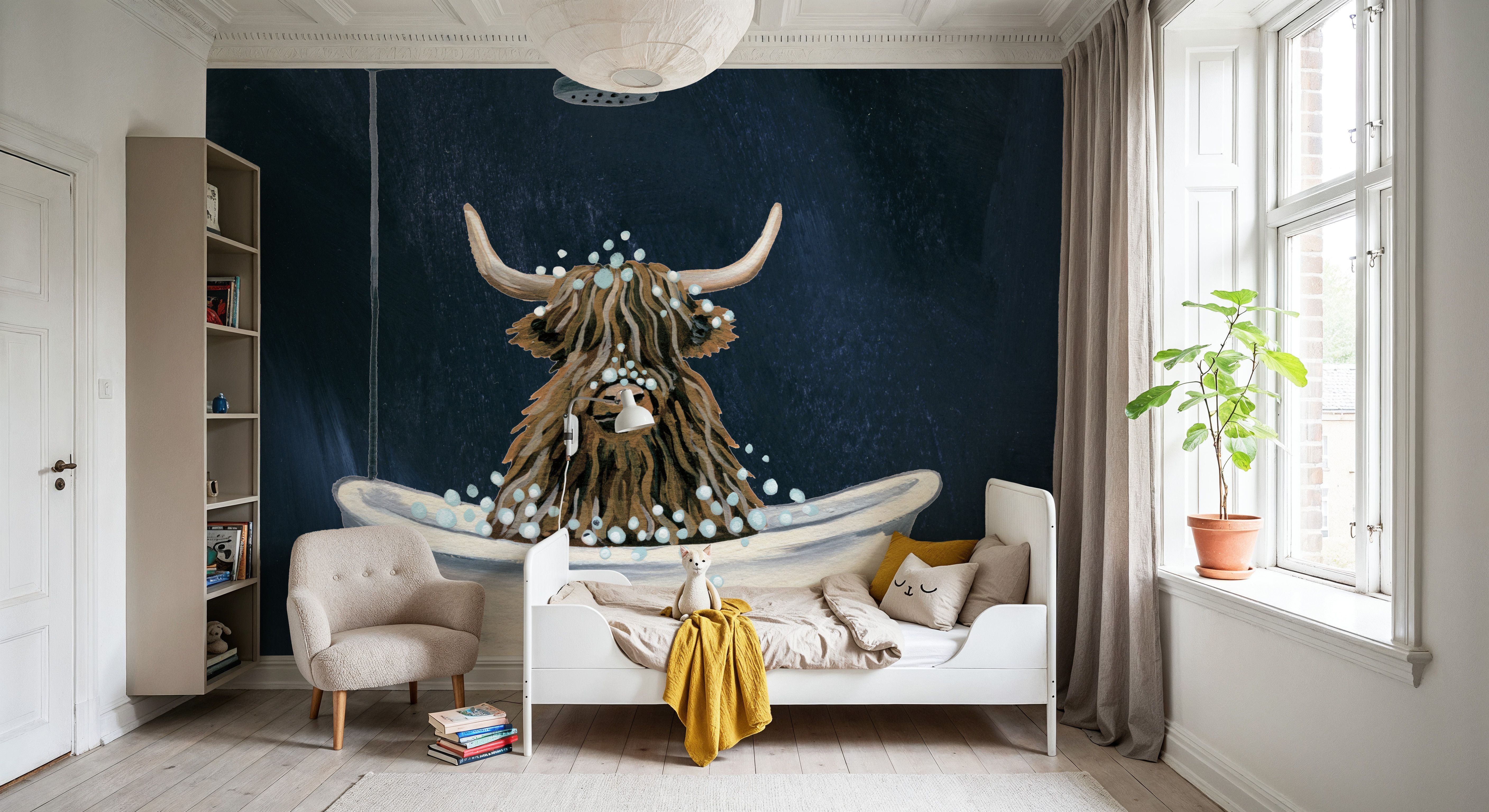 Highland Cow in Tub Texture Light, Papier peint