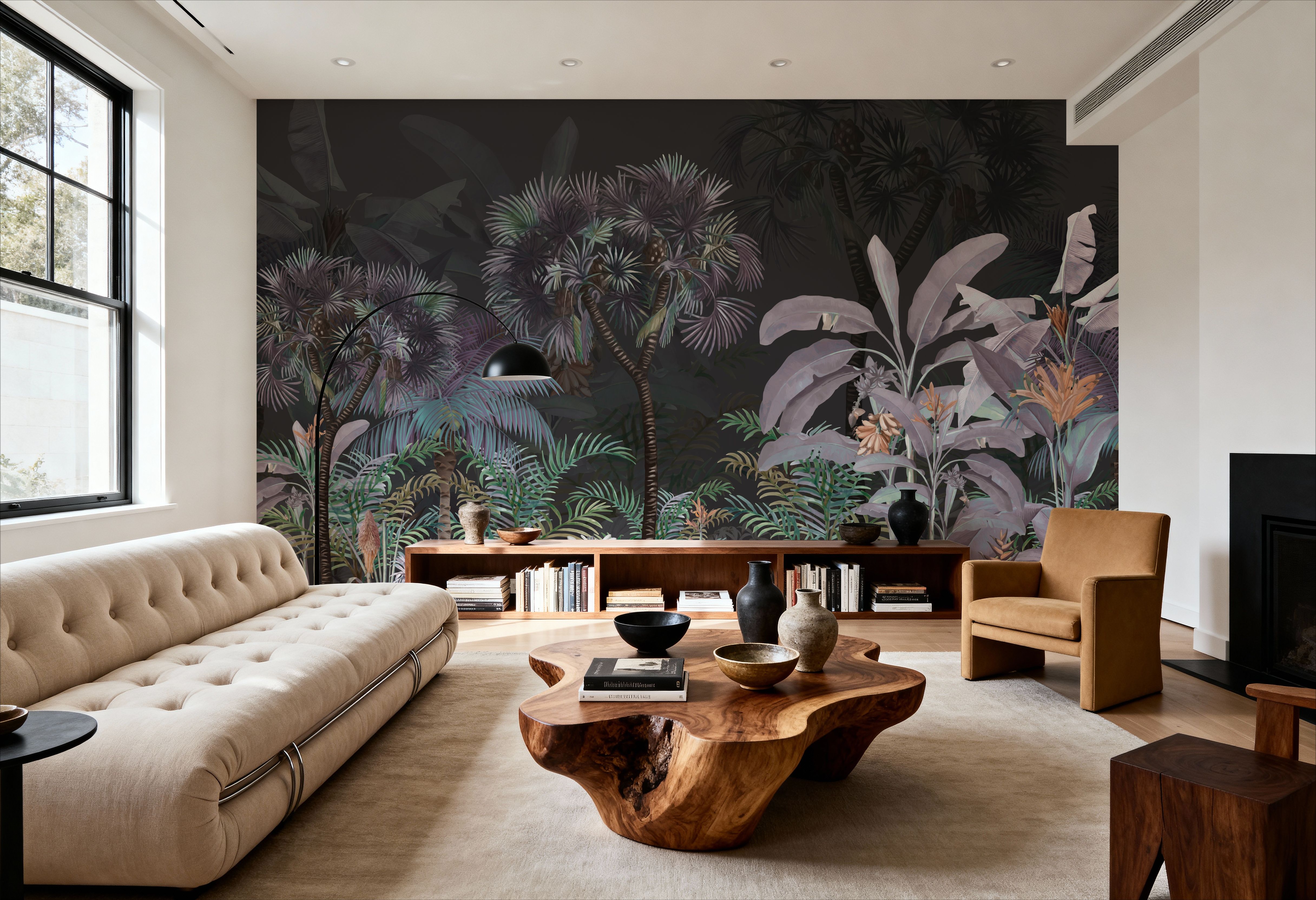 Tropical Forest Strolls Dark Green, Wallpaper