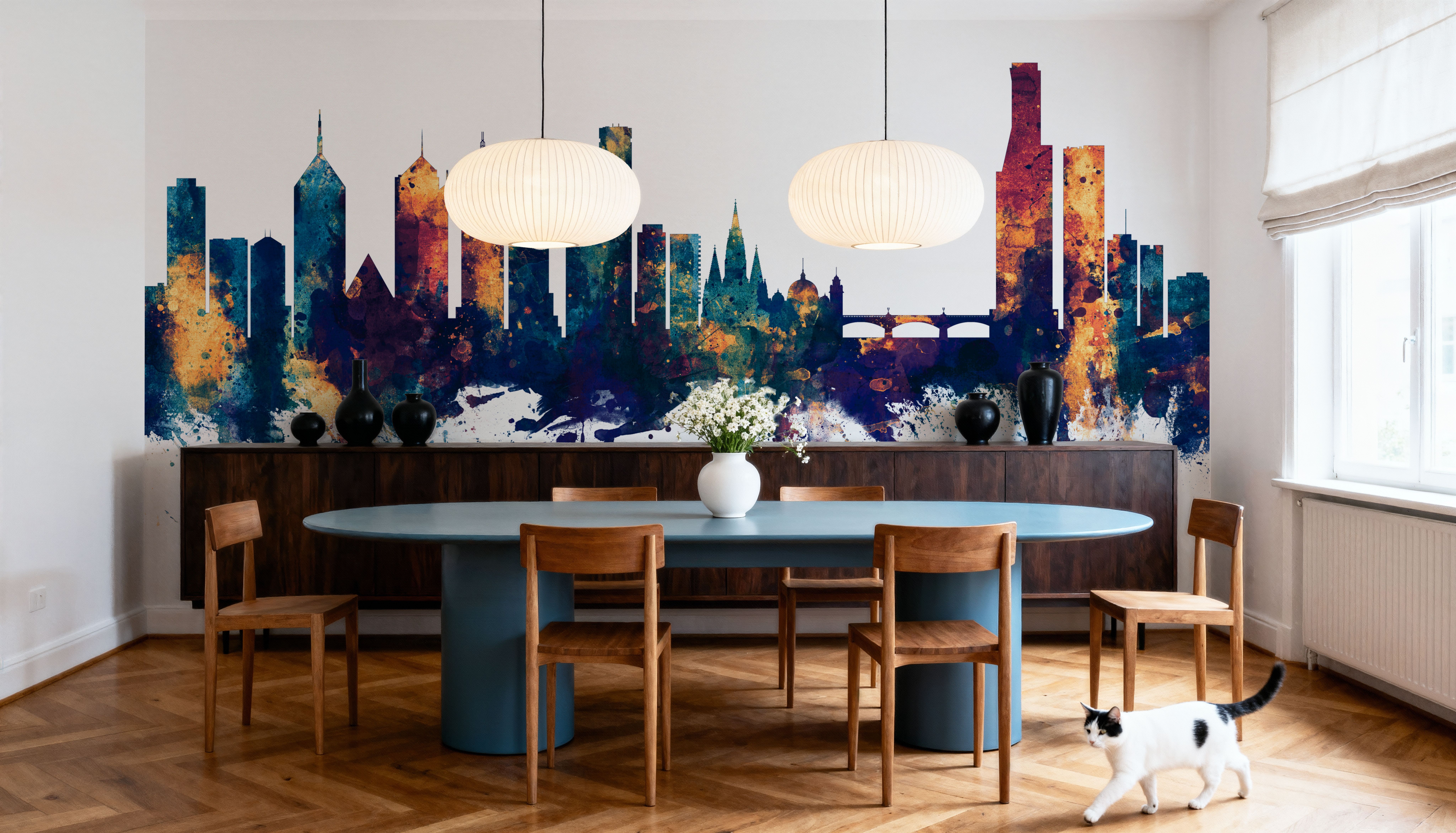 Melbourne Australia Skyline Blue & Bronze, Wallpaper