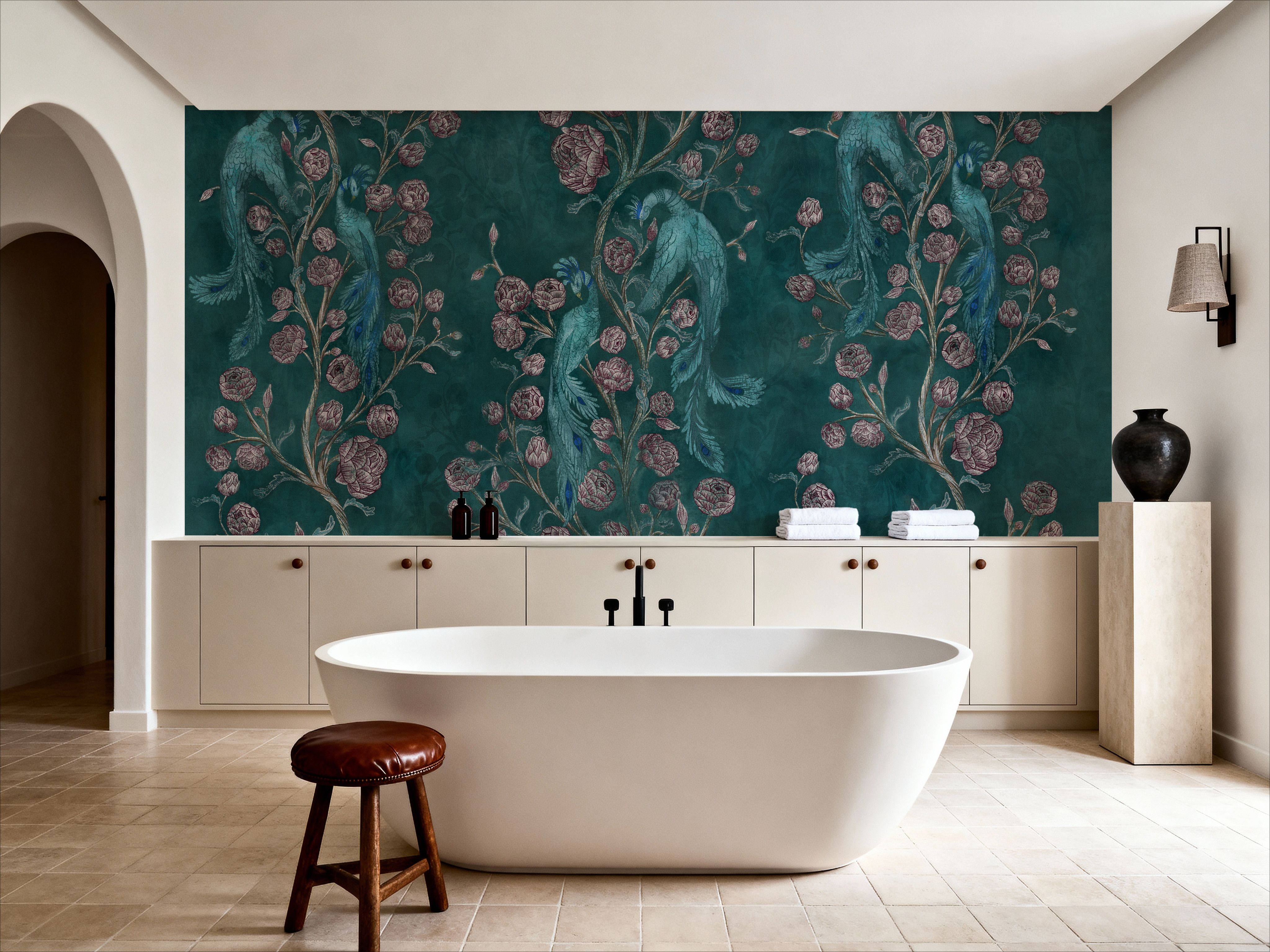 Peacock and Peony Chinoiserie Teal