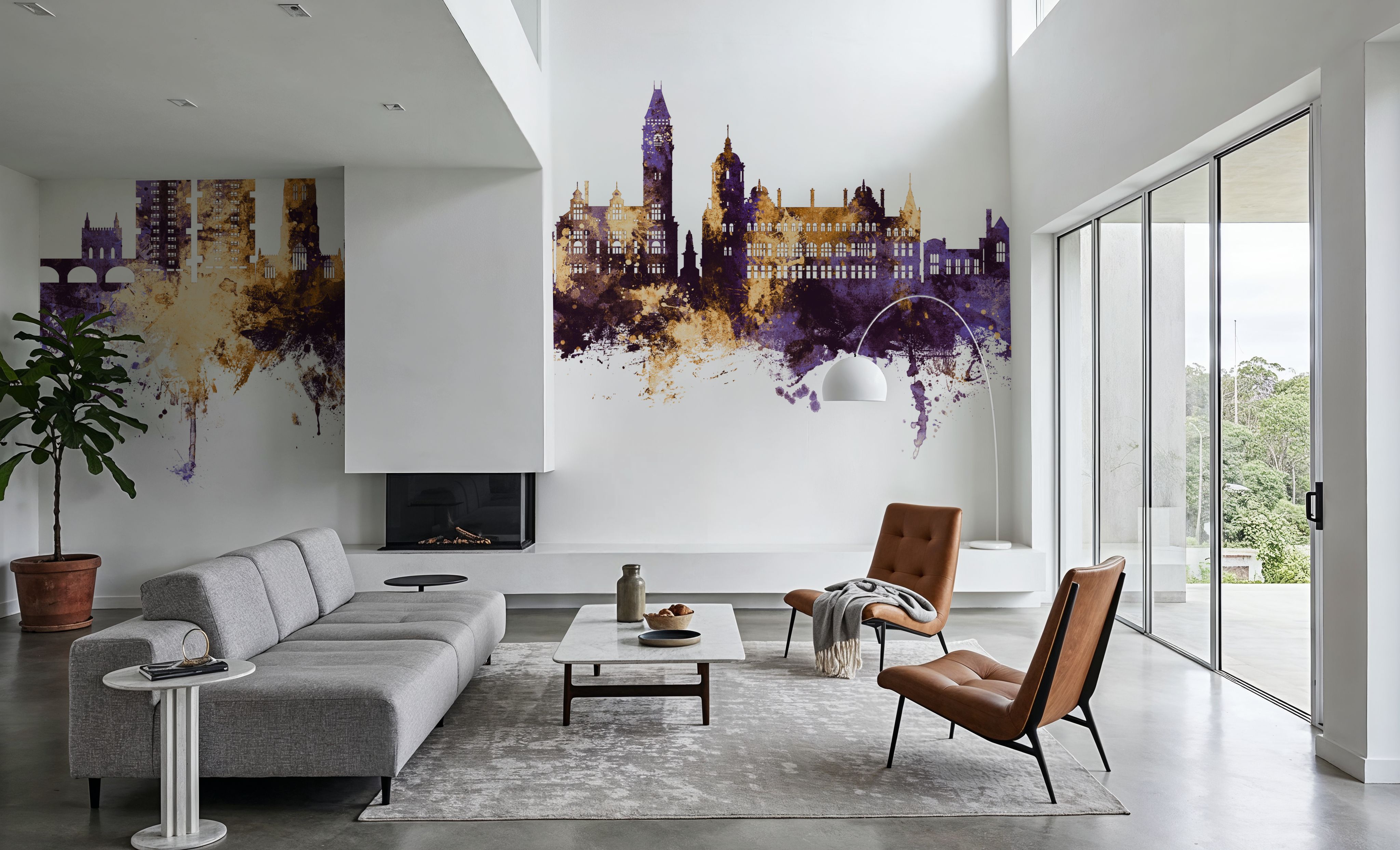 Wakefield England Skyline Purple & Gold, Behang