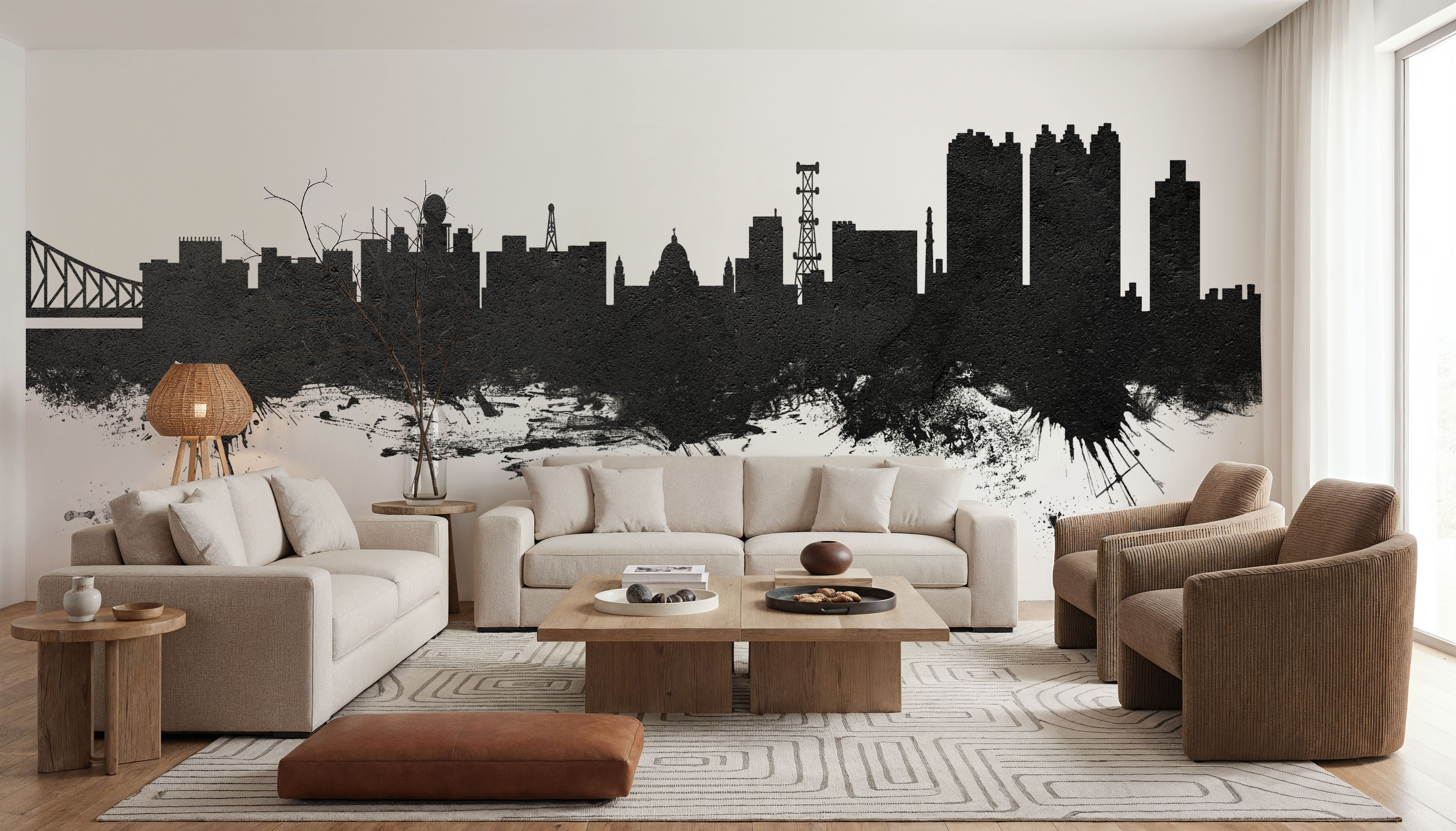 Kolkata (Calcutta) India Skyline Black & White