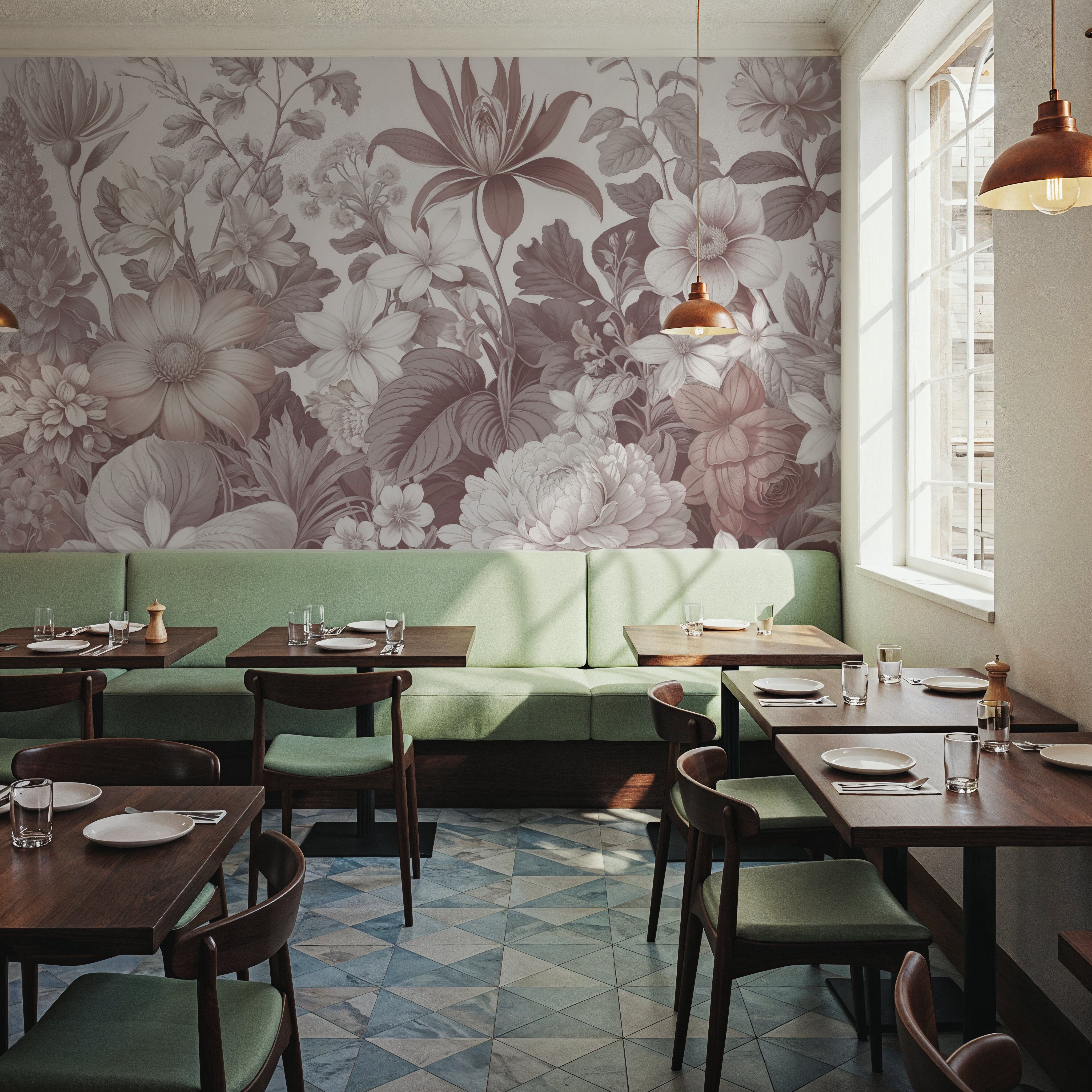 Dahlia Days, Dusty Pink, Wallpaper