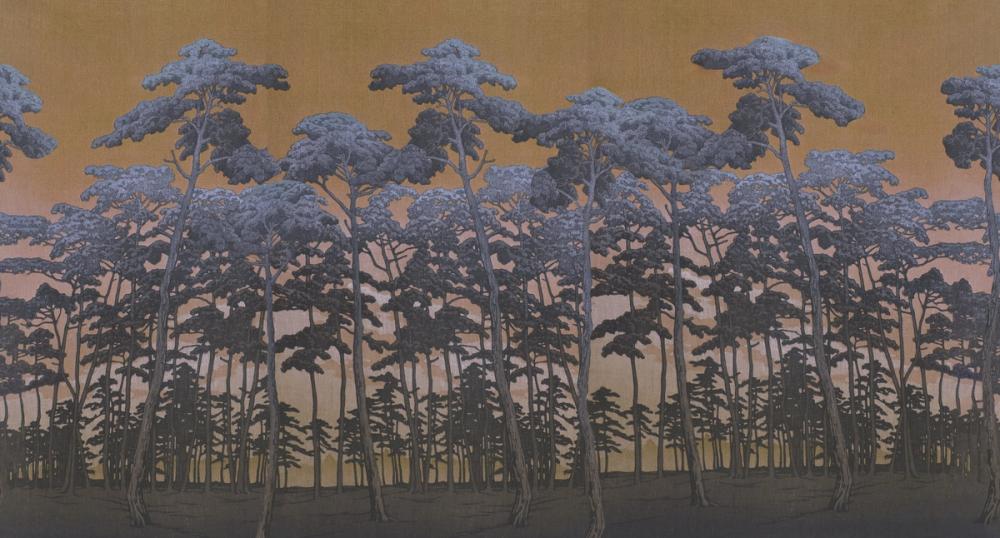 Tranquil Pinescape, Purple & Yellow