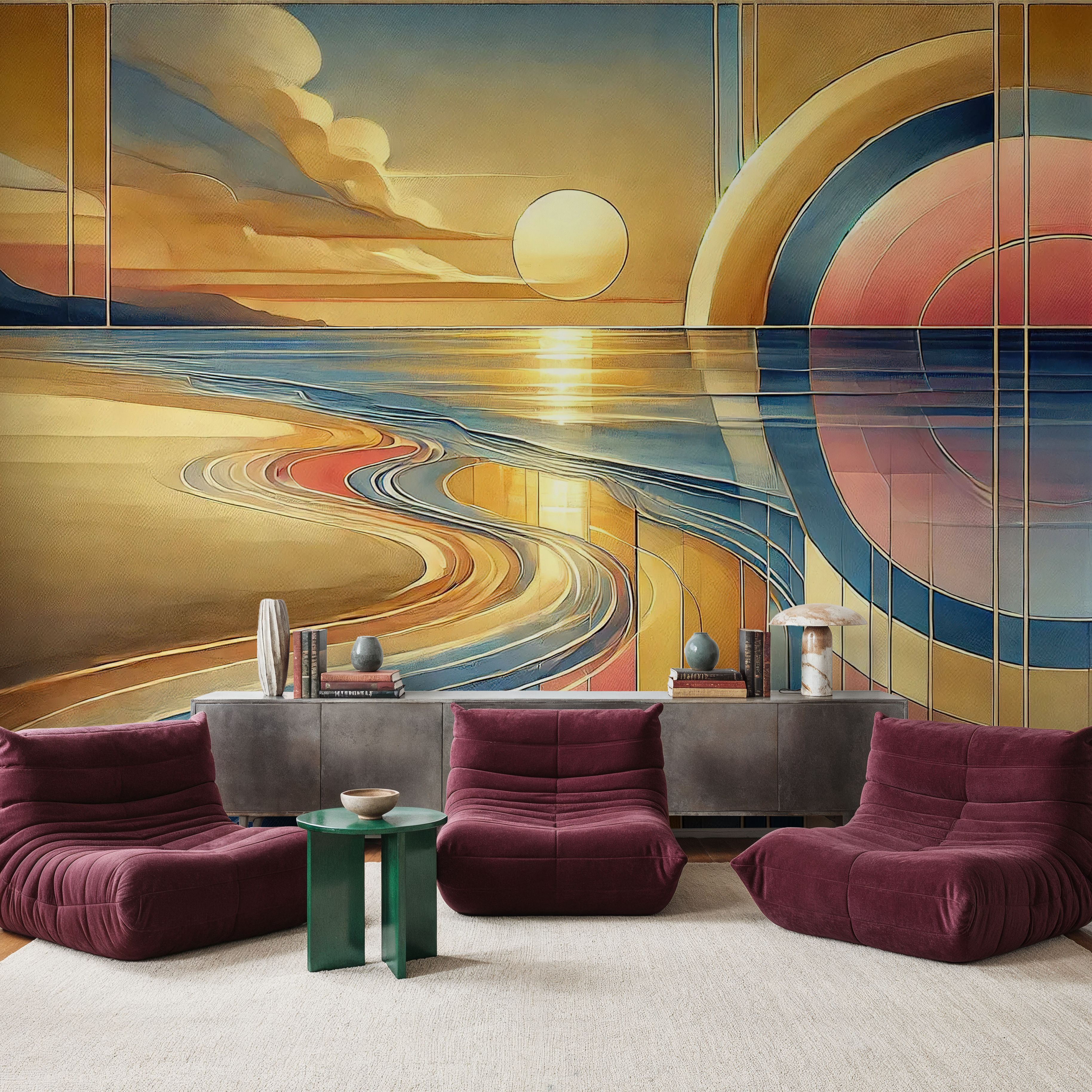 Sundown Serenity Scene in Art Deco