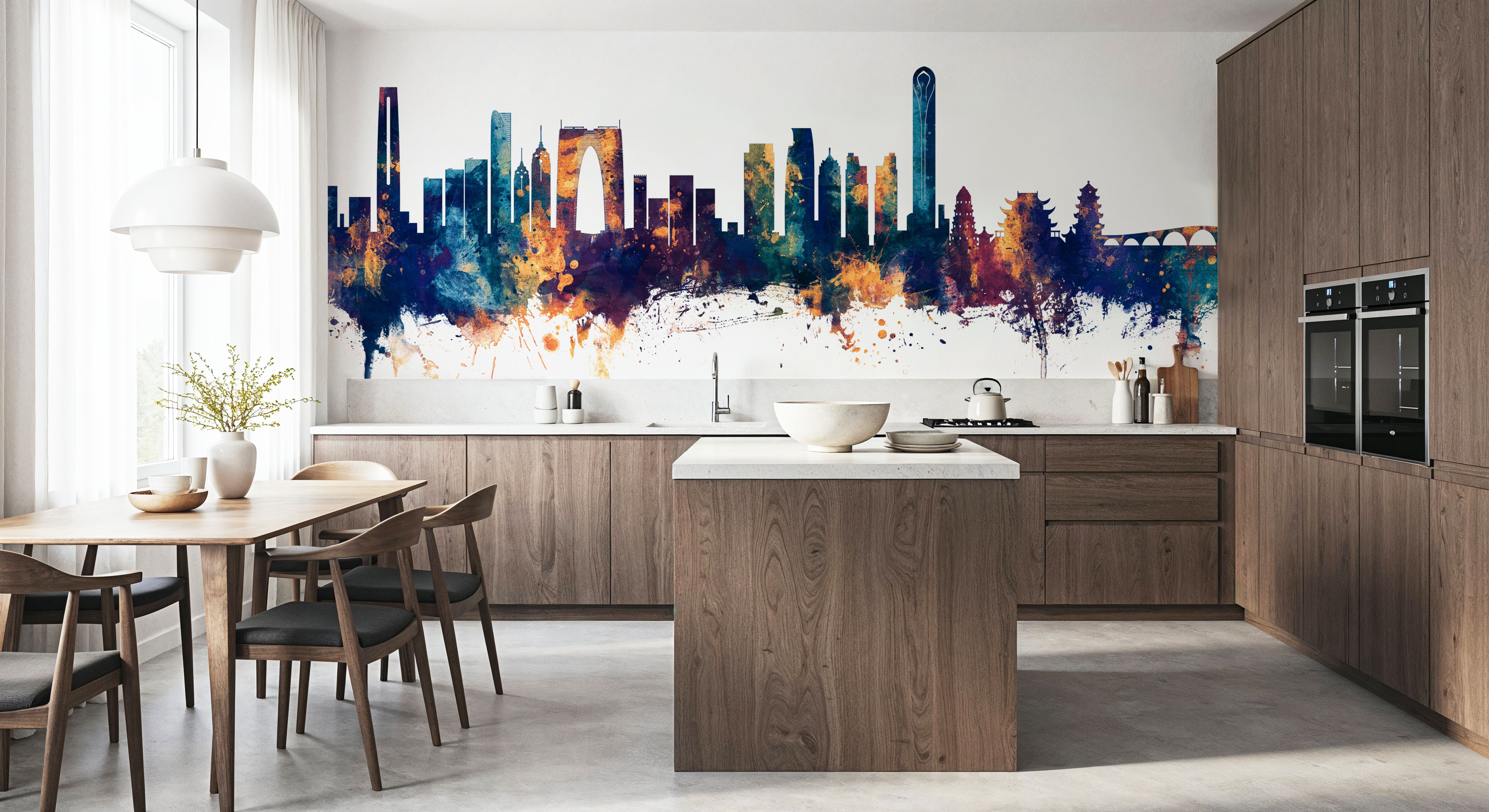 Suzhou China Skyline Blue & Bronze