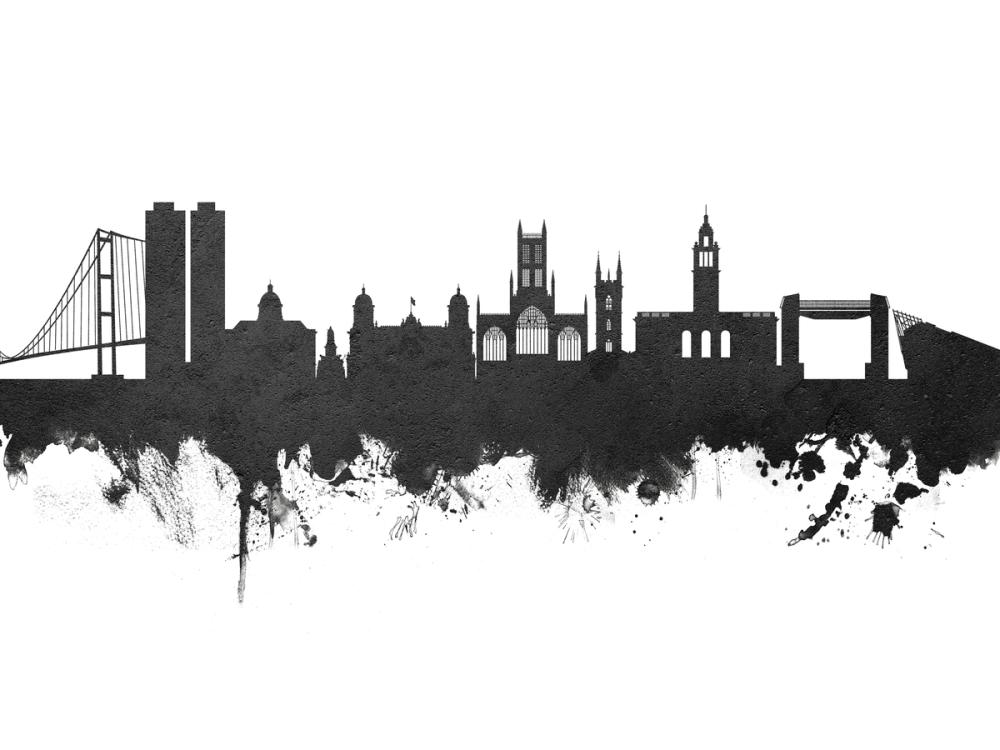 Kingston upon Hull England Skyline Black & White