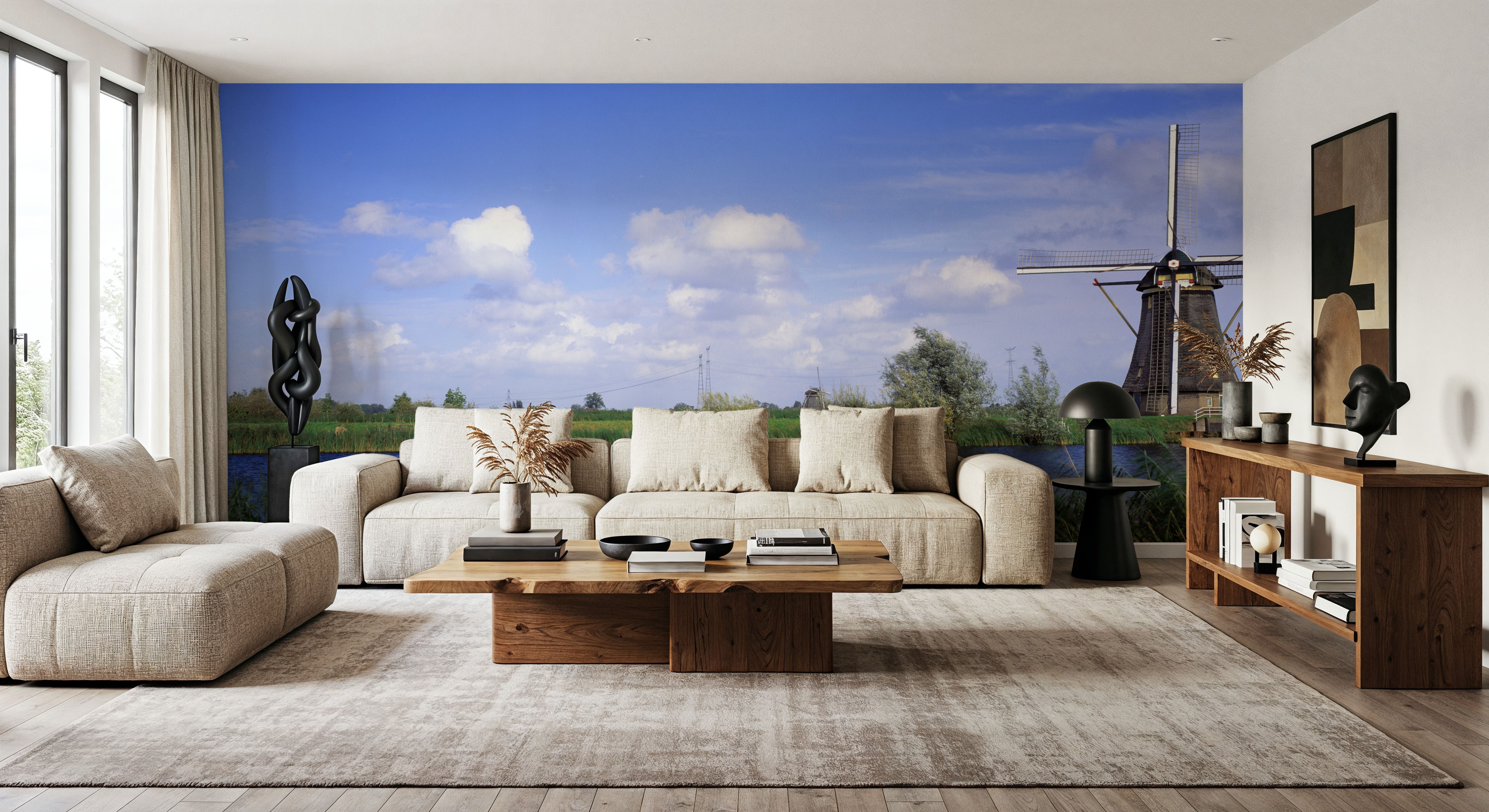 Dutch Riverside Windmill, Papel pintado