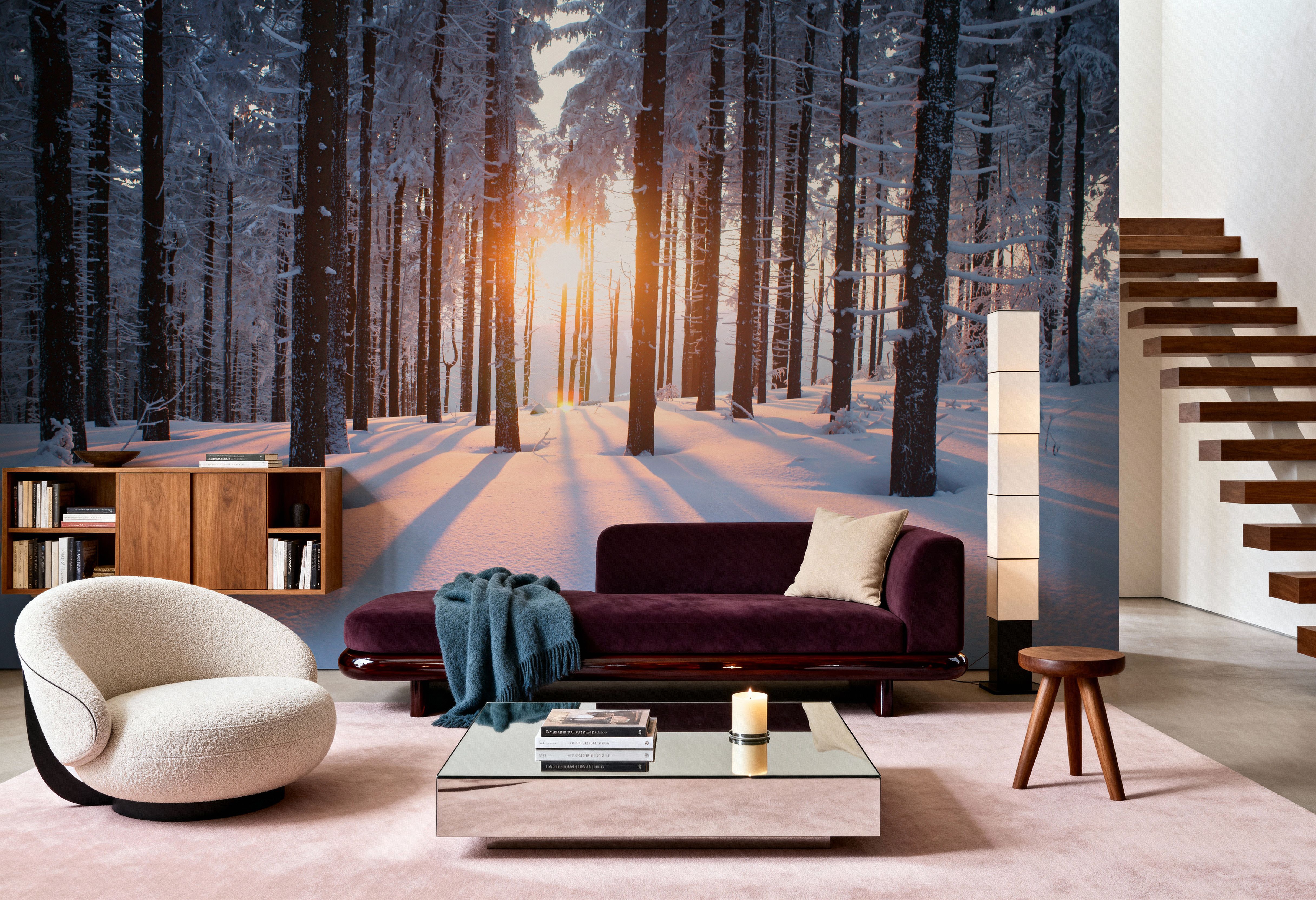 Snowy Woods at Sunset