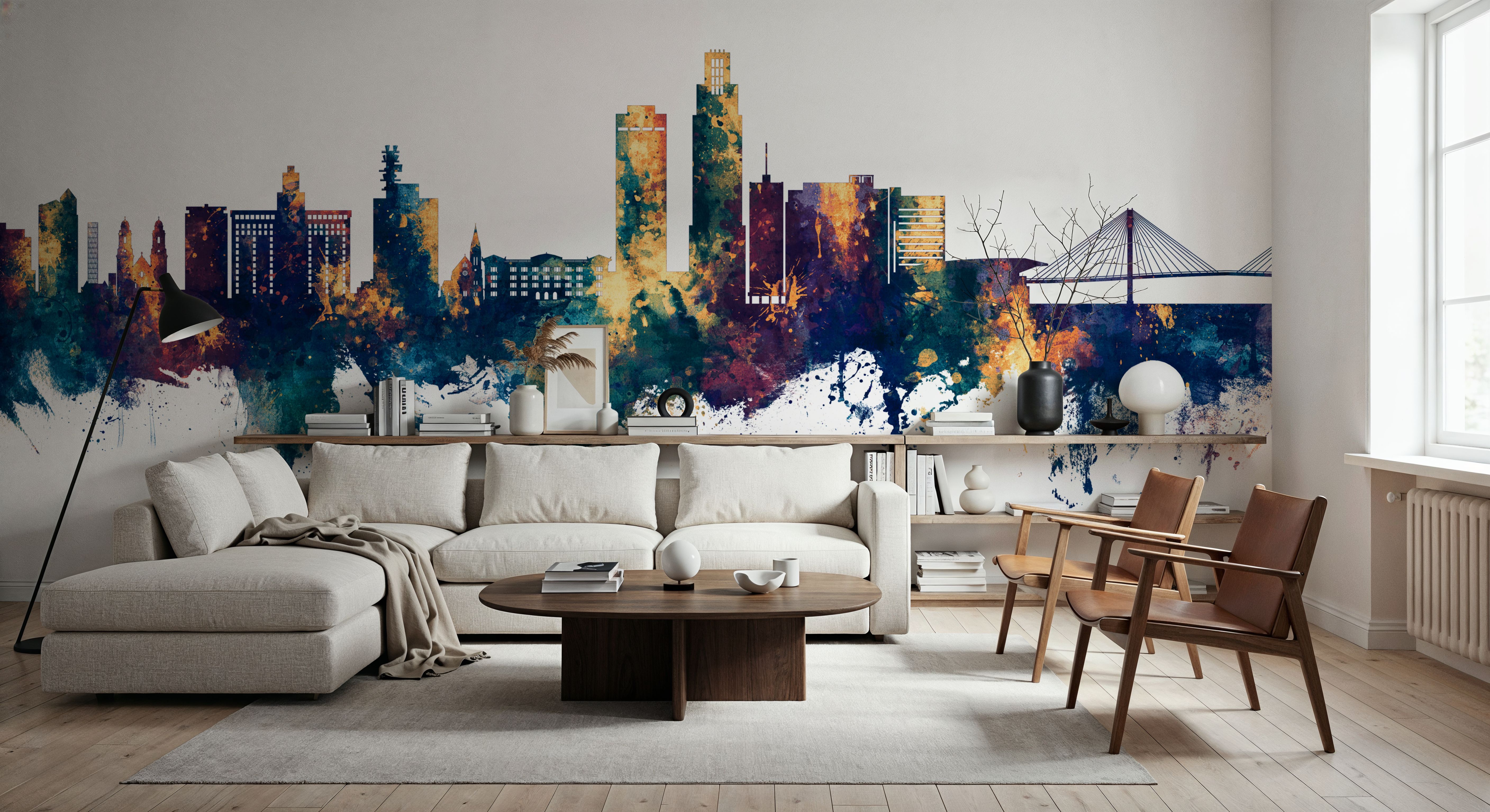 Omaha Nebraska Skyline Blue & Bronze